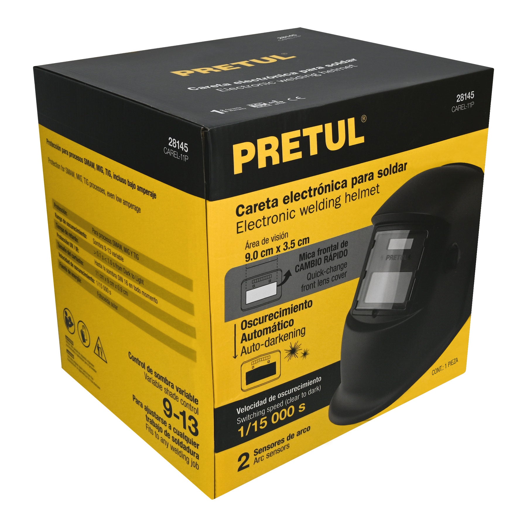 Careta electrónica para soldar, sombra 9 a 13, Pretul