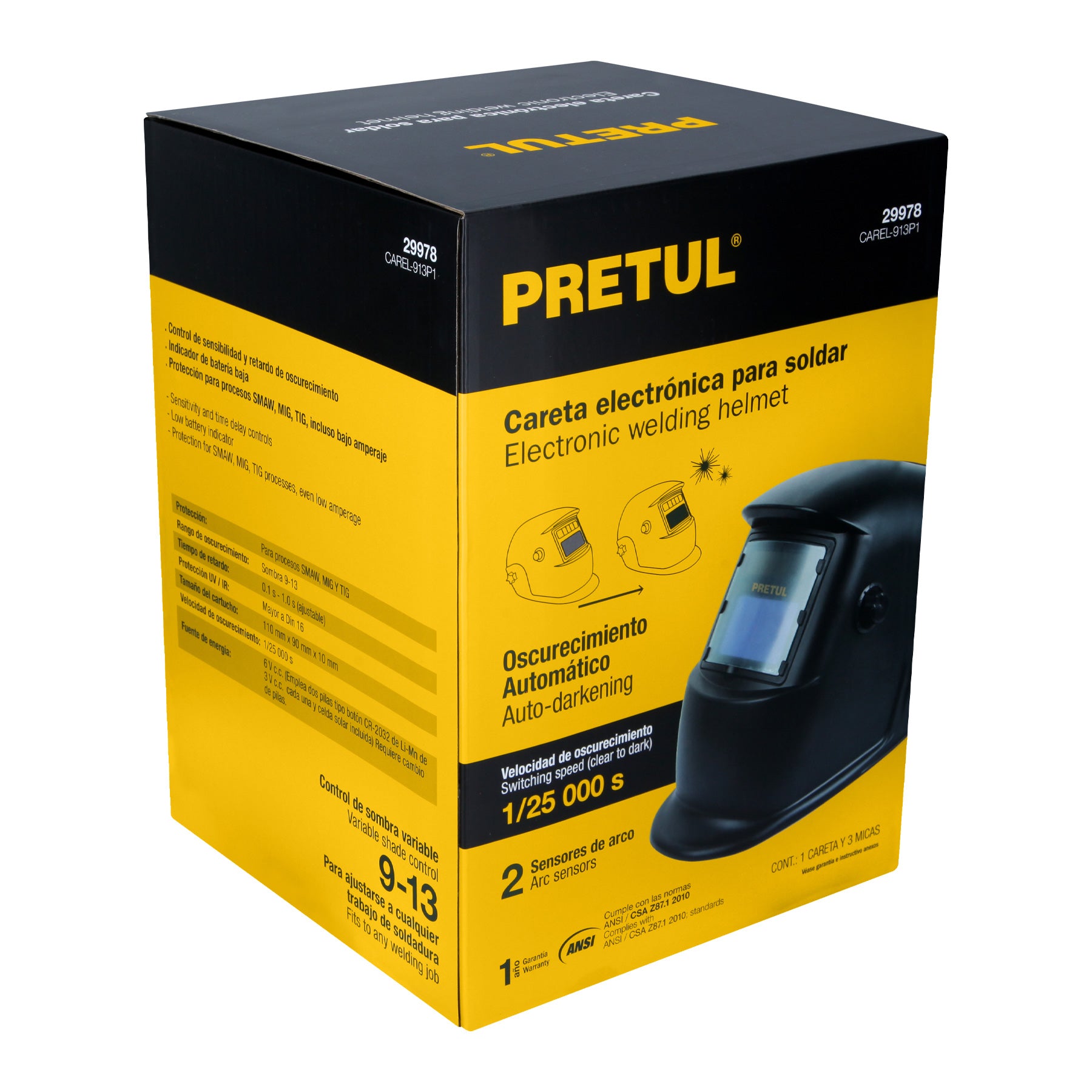 Careta electrónica para soldar, semiprofesional, 9 a 13, Pretul
