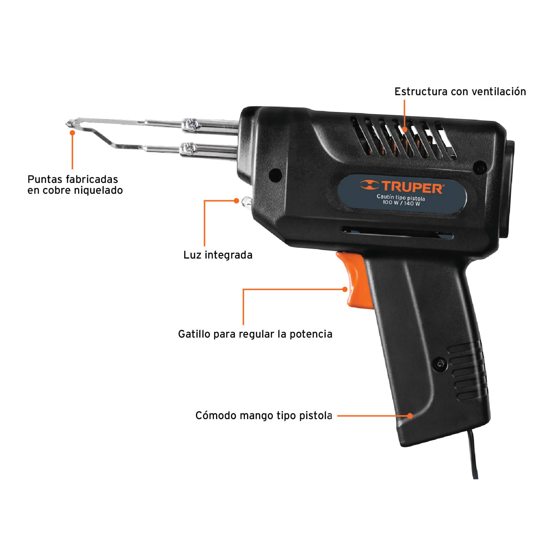 Cautín 140 W tipo pistola con 2 temperaturas, Truper