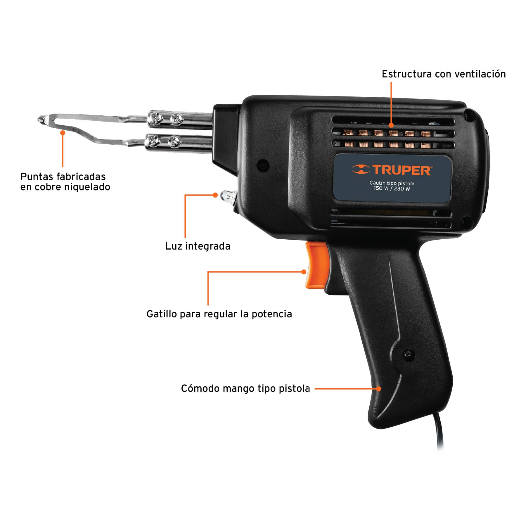 Cautín 230 W tipo pistola con 2 temperaturas, Truper