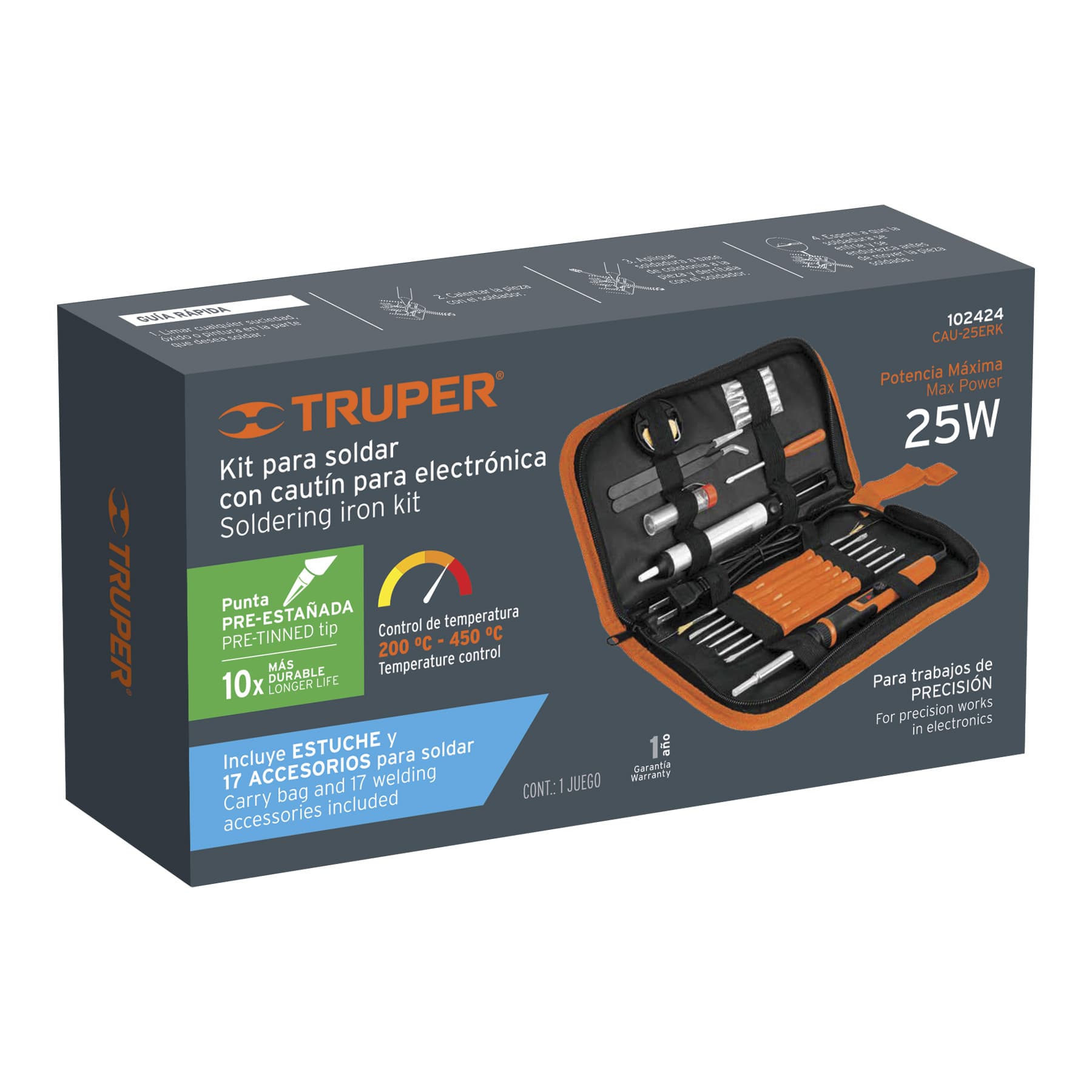 Kit soldadura electrónica con cautín de 25 W, temp regulable