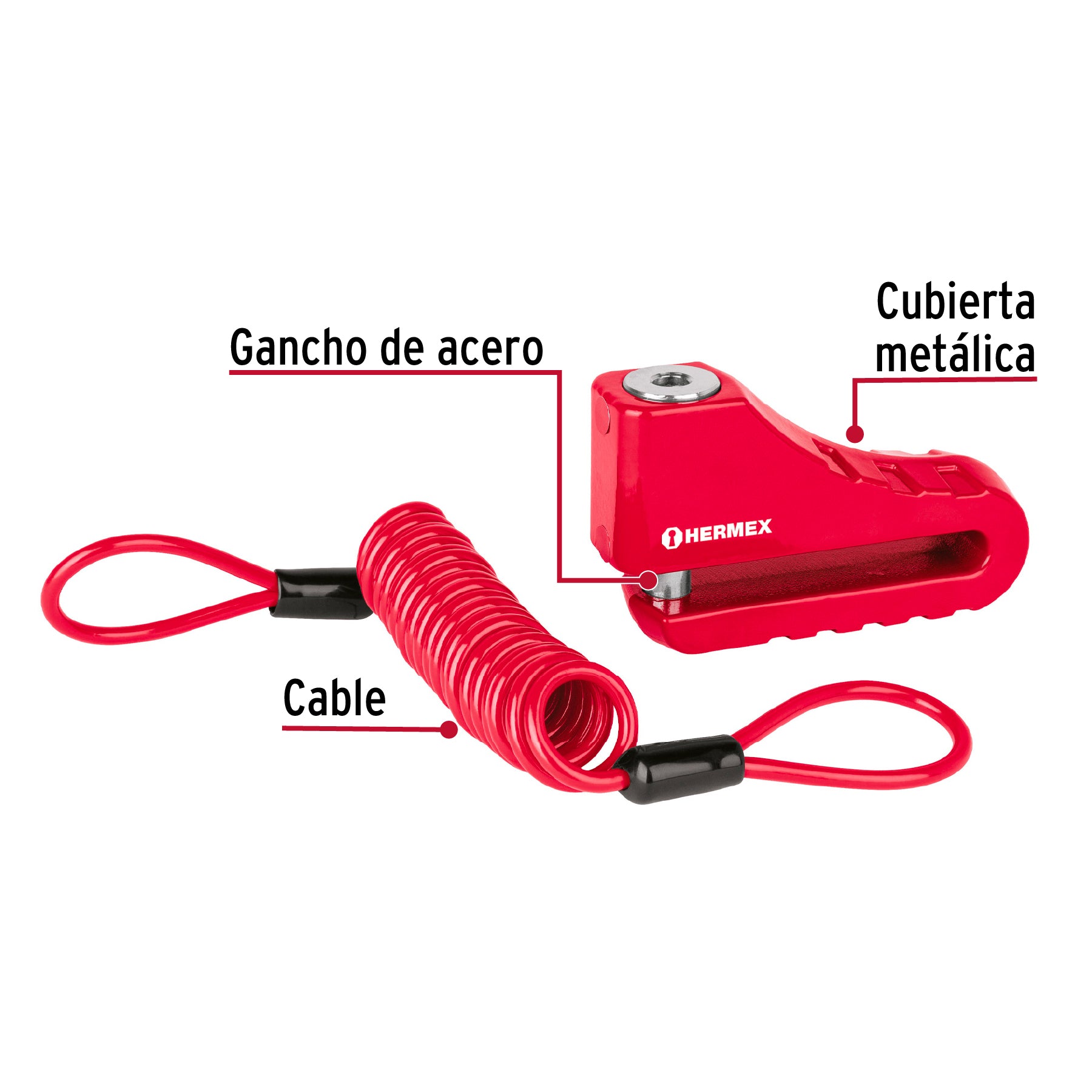 Candado para freno de disco motocicleta, 10mm, Hermex