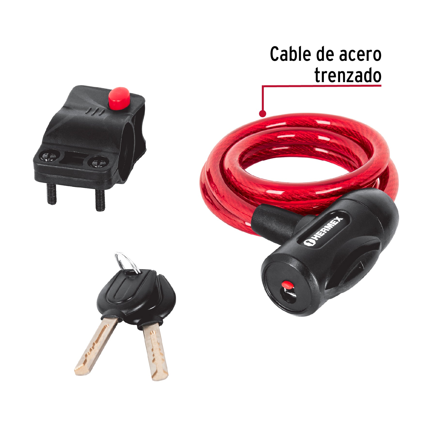 Candado de cable con llave, 10 mm X 1.0 m, Hermex