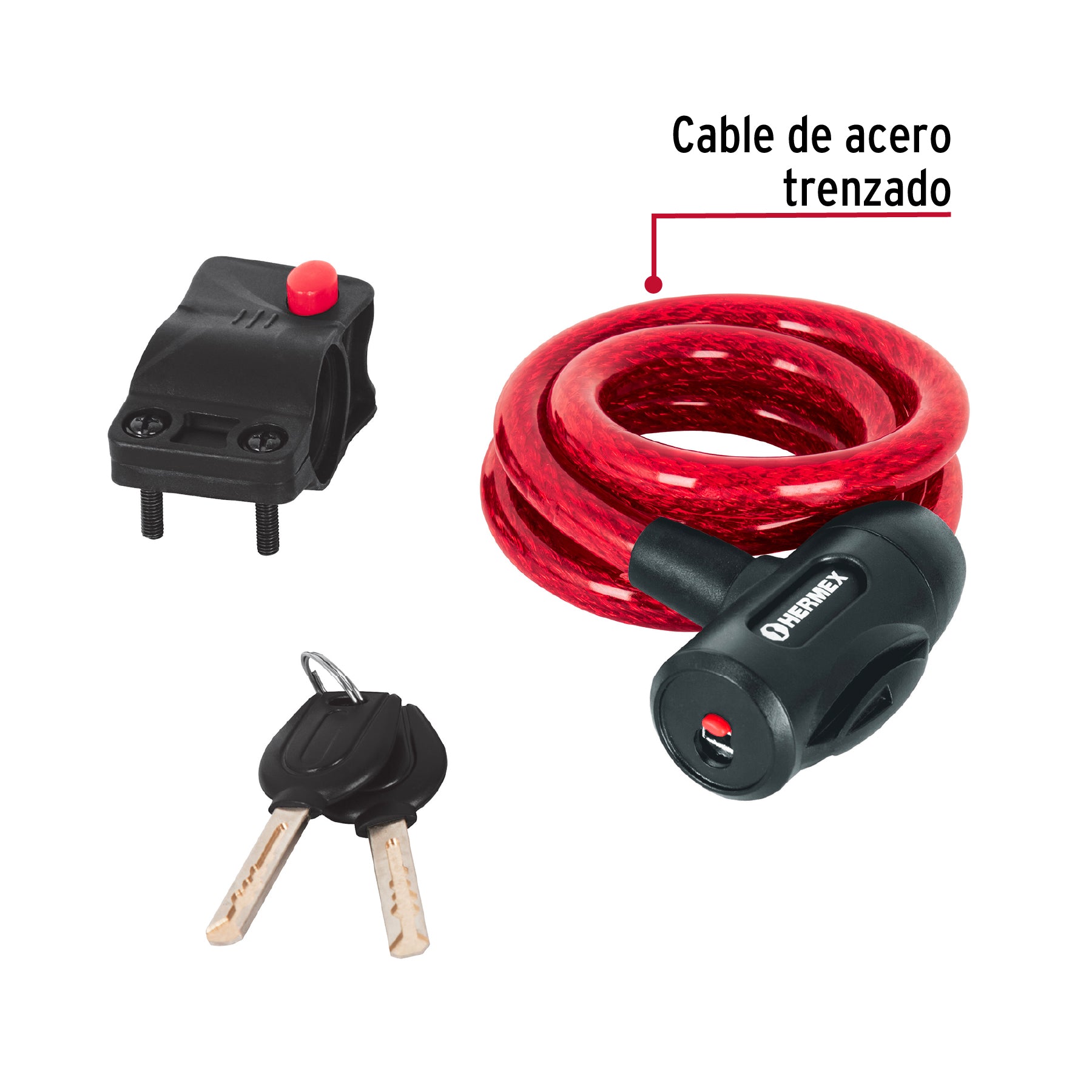 Candado de cable con llave, 12 mm X 1.0 m, Hermex