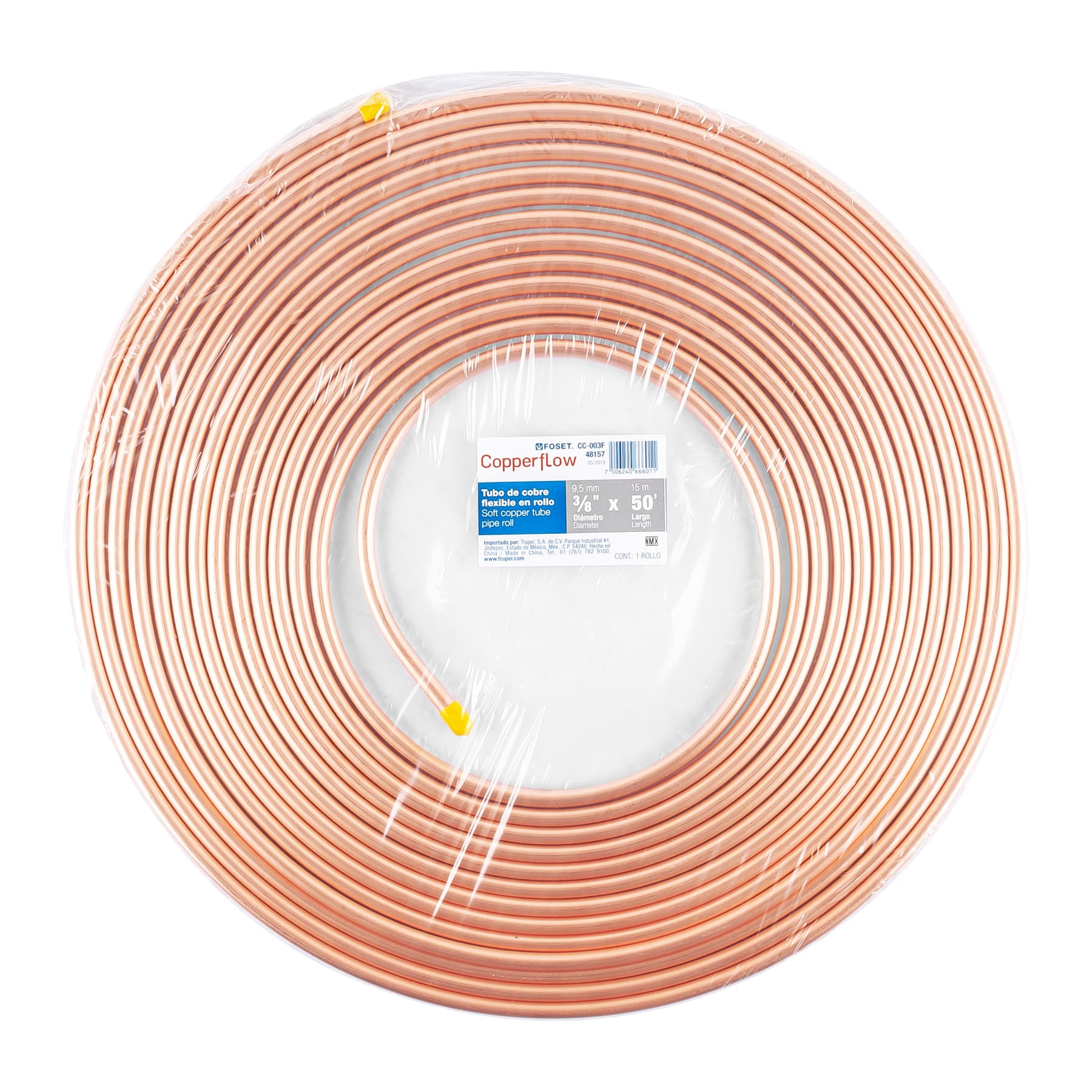 Rollo de 15m de tubo flexible de cobre 3/8", 2.6kg, Foset