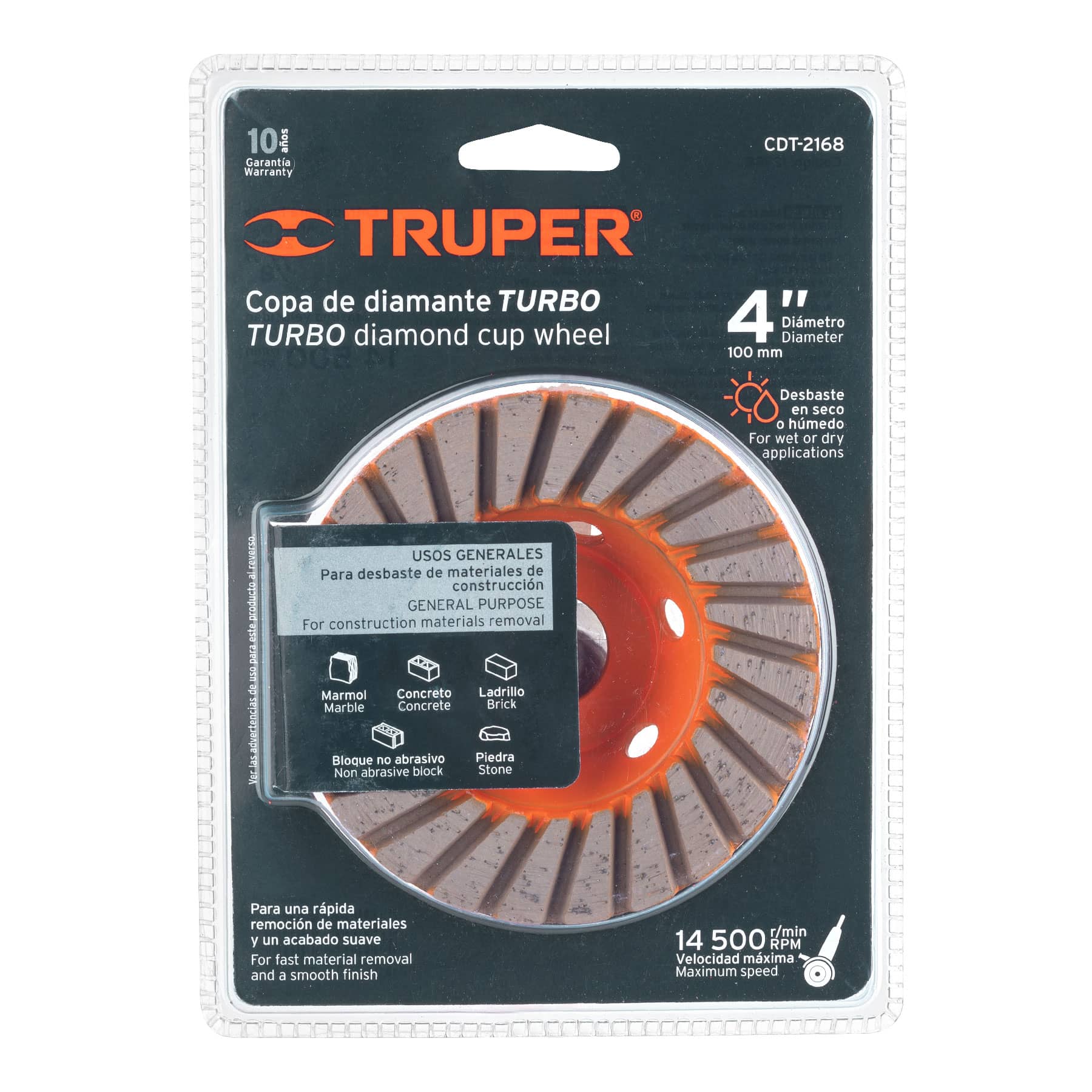 Copa de diamante turbo 4" x 7/8", Truper