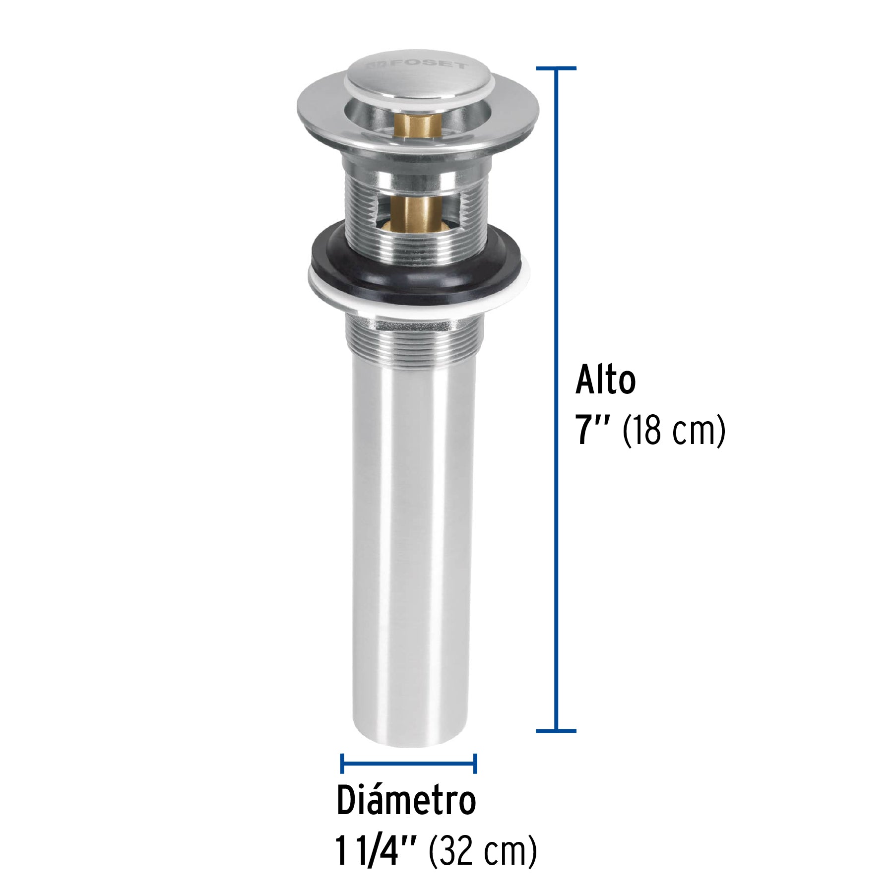 Contra para lavabo con rebosadero, sistema push, satín, 1-1/4"