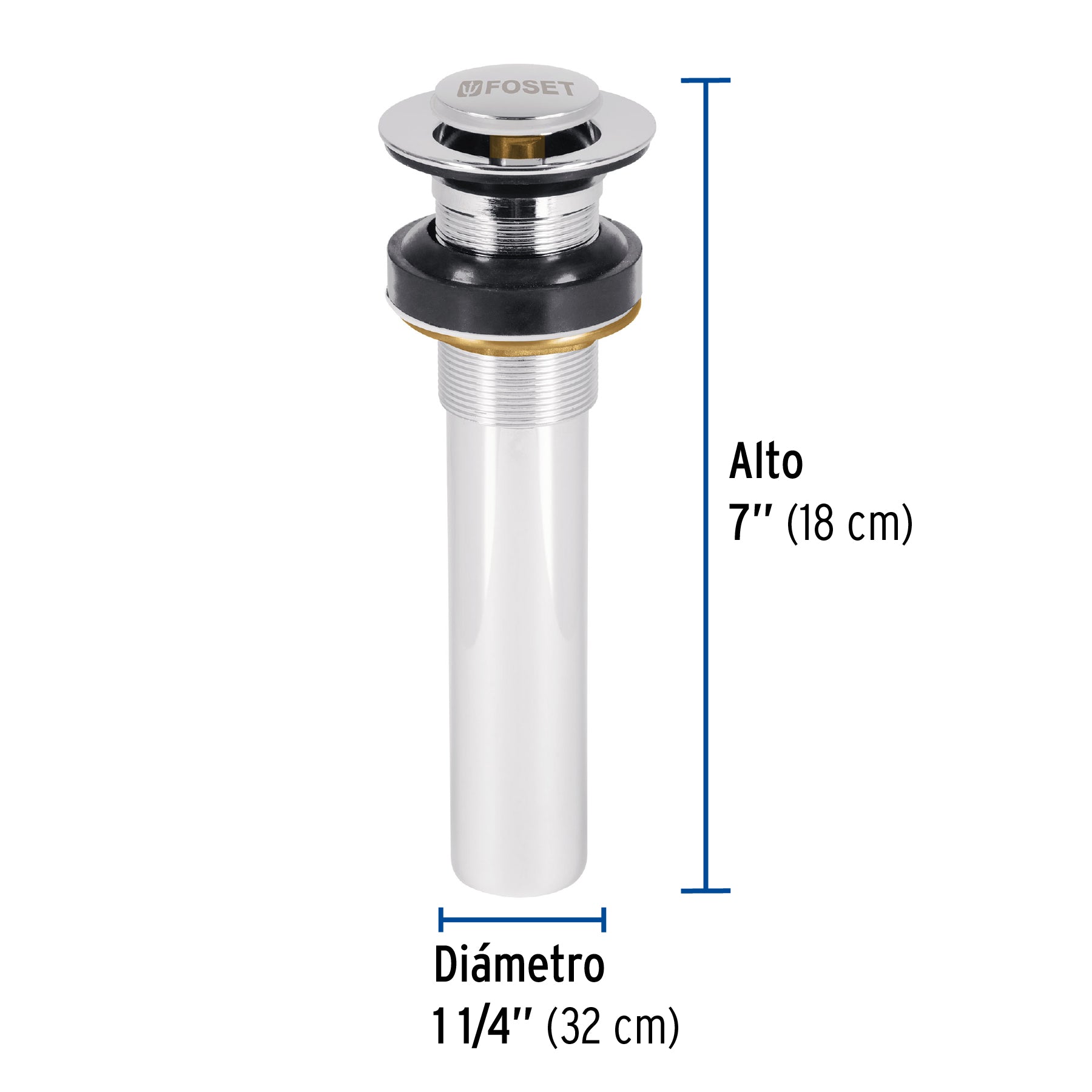 Contra para lavabo sin rebosadero, sistema push, satín, 1-1/4"