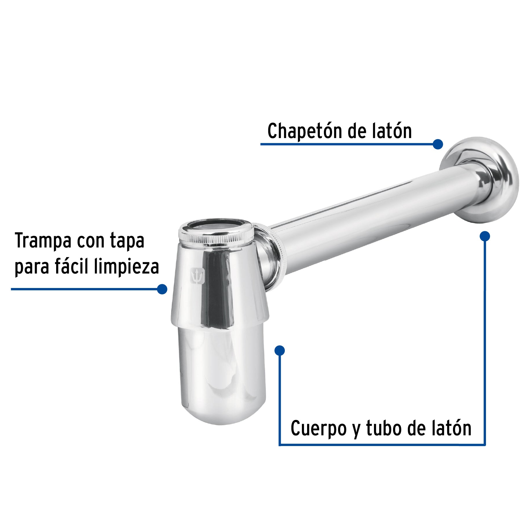 Céspol de bote 1-1/4", sin contra, latón cromo, para lavabo