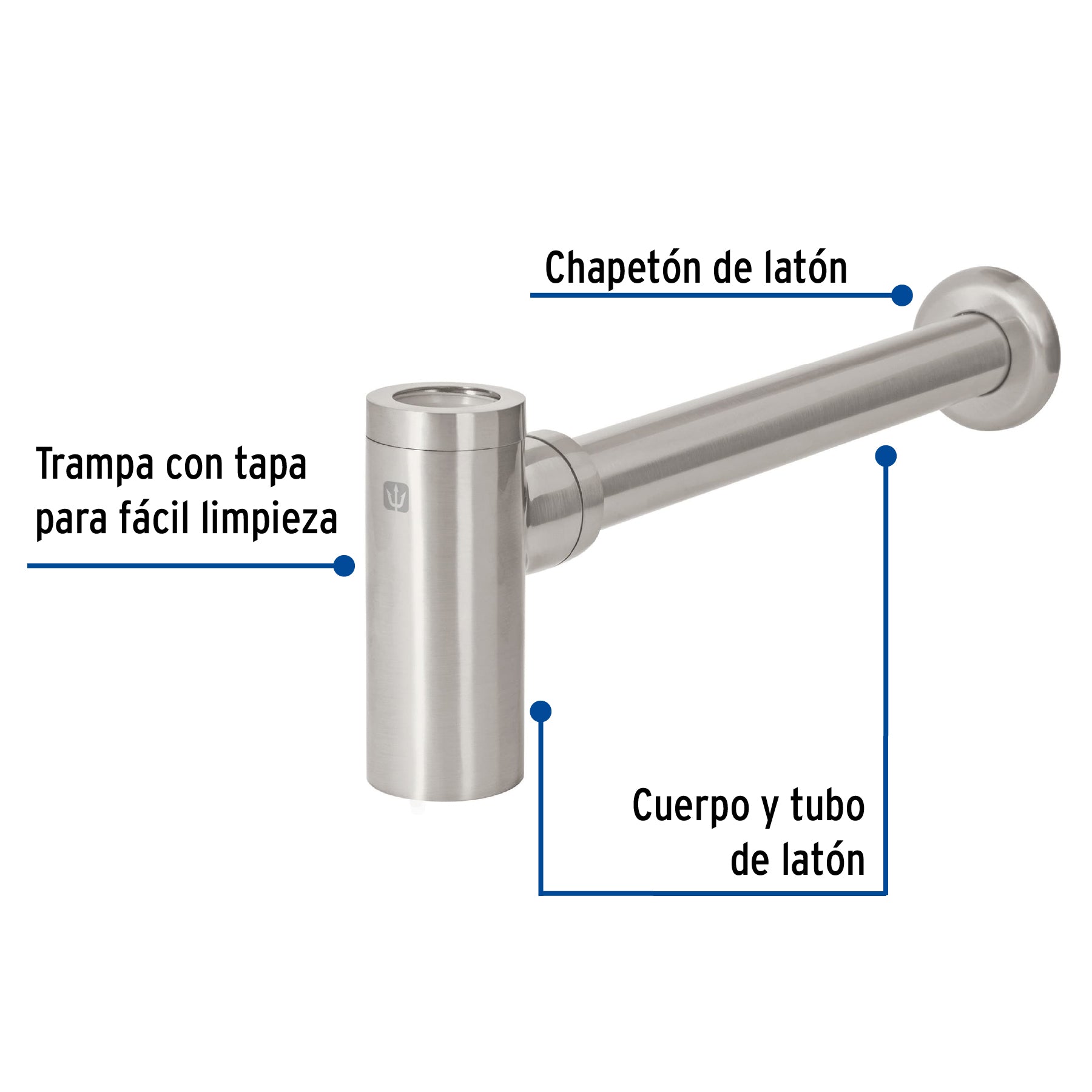 Céspol de bote minimalista 1 1/4", satín, para lavabo, Foset
