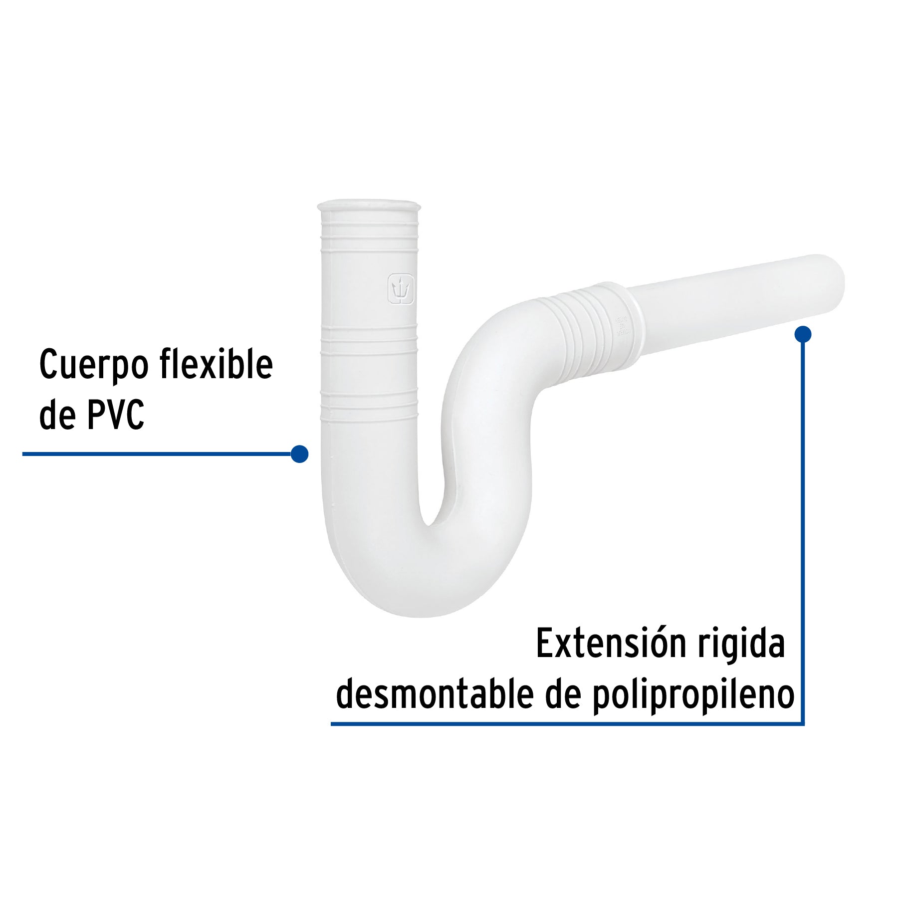 Céspol flexible 1-1/4" de PVC, con extensión, para lavabo