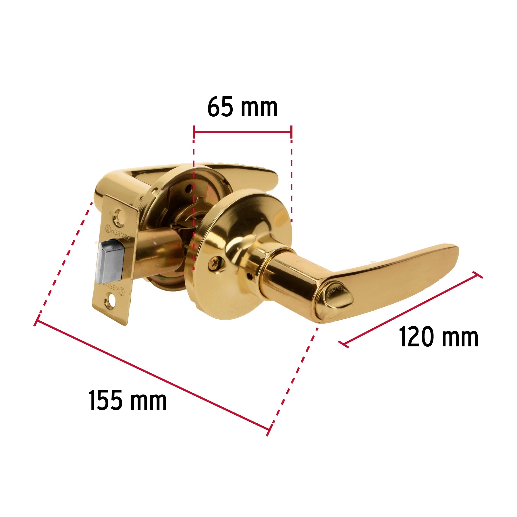 Cerradura manija "Turín" para baño láton brillante, cil latón