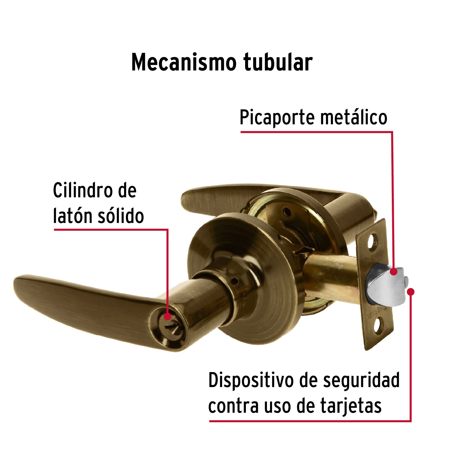 Cerradura manija "Turín" para recámara latón antiguo, cil latón