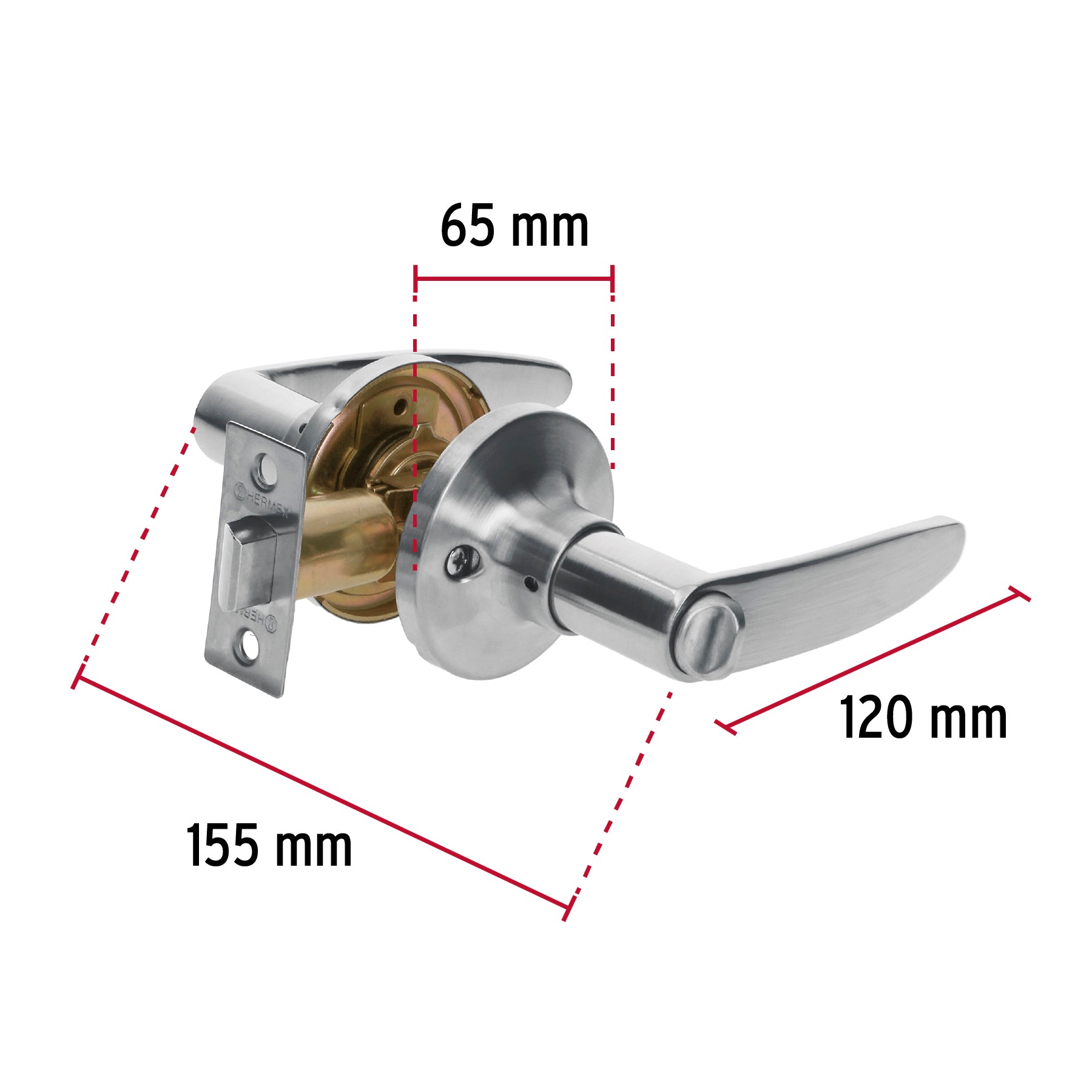 Cerradura manija "Turín" para baño cromo mate, cil latón