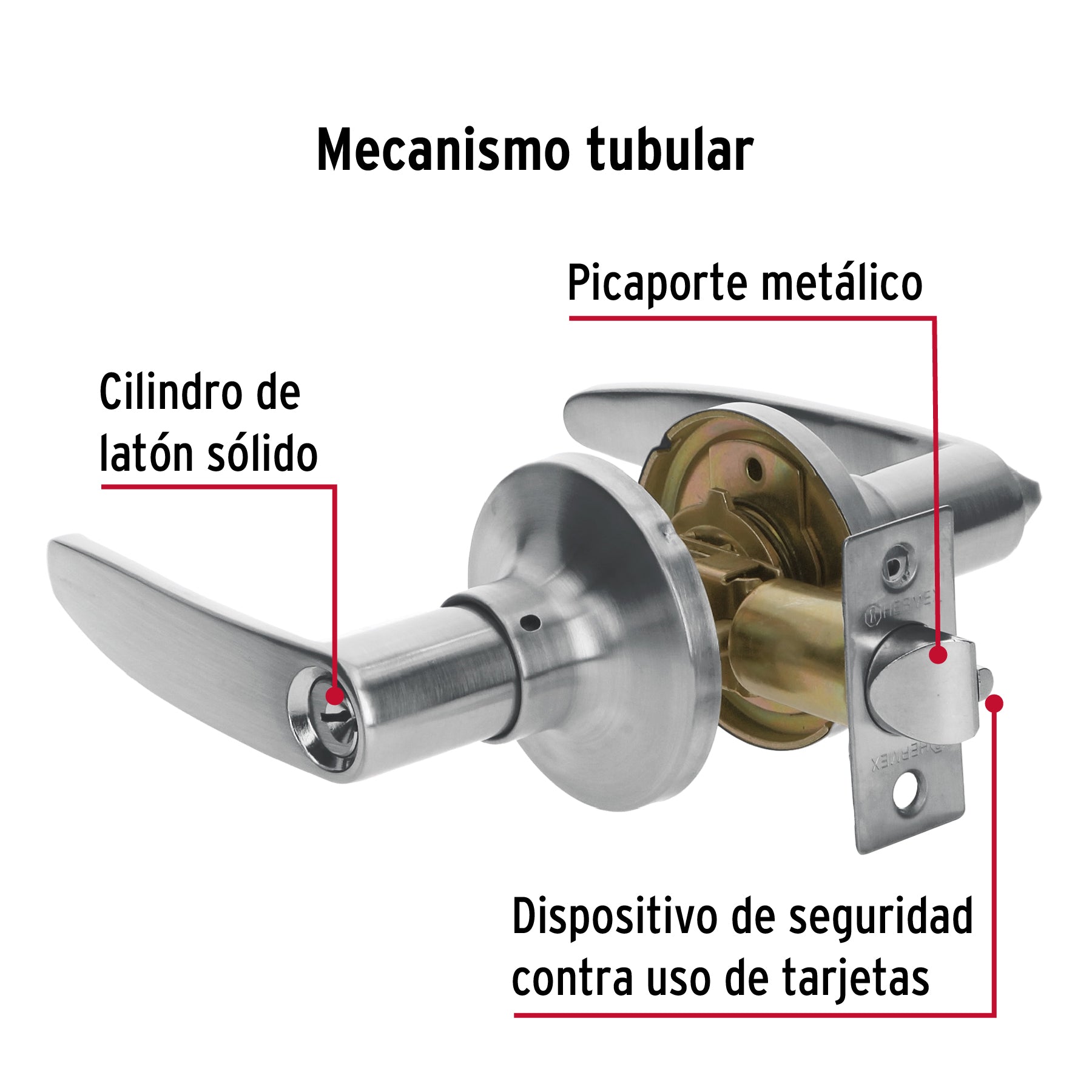 Cerradura manija "Turín" para recámara cromo mate, cil latón