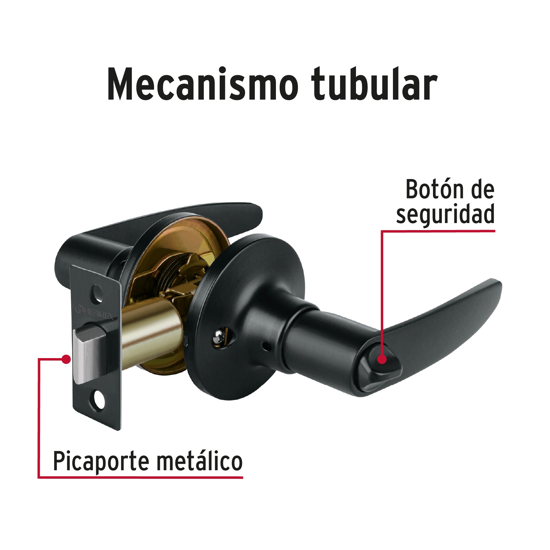 Cerradura de manija "Turín" para baño, negro, cilindro latón