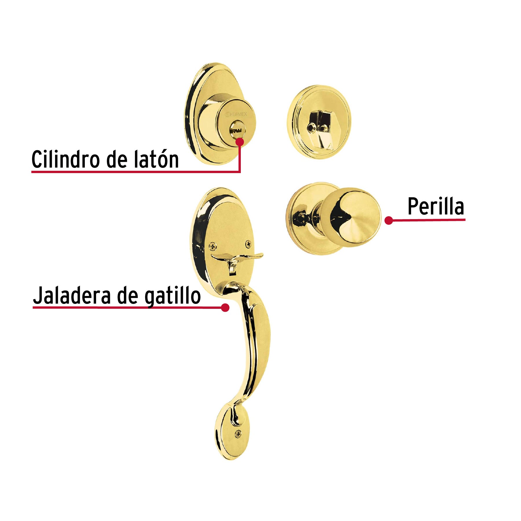 Jaladera y perilla, Lugo llave-mariposa, LB, Hermex