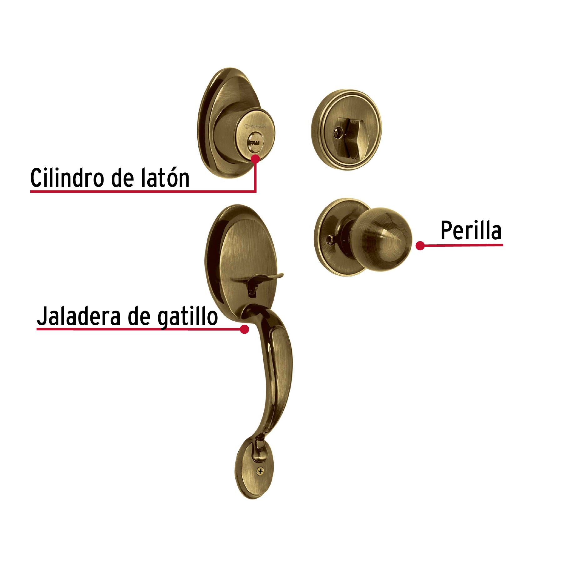 Jaladera y perilla, Lugo llave-mariposa, LA, Hermex