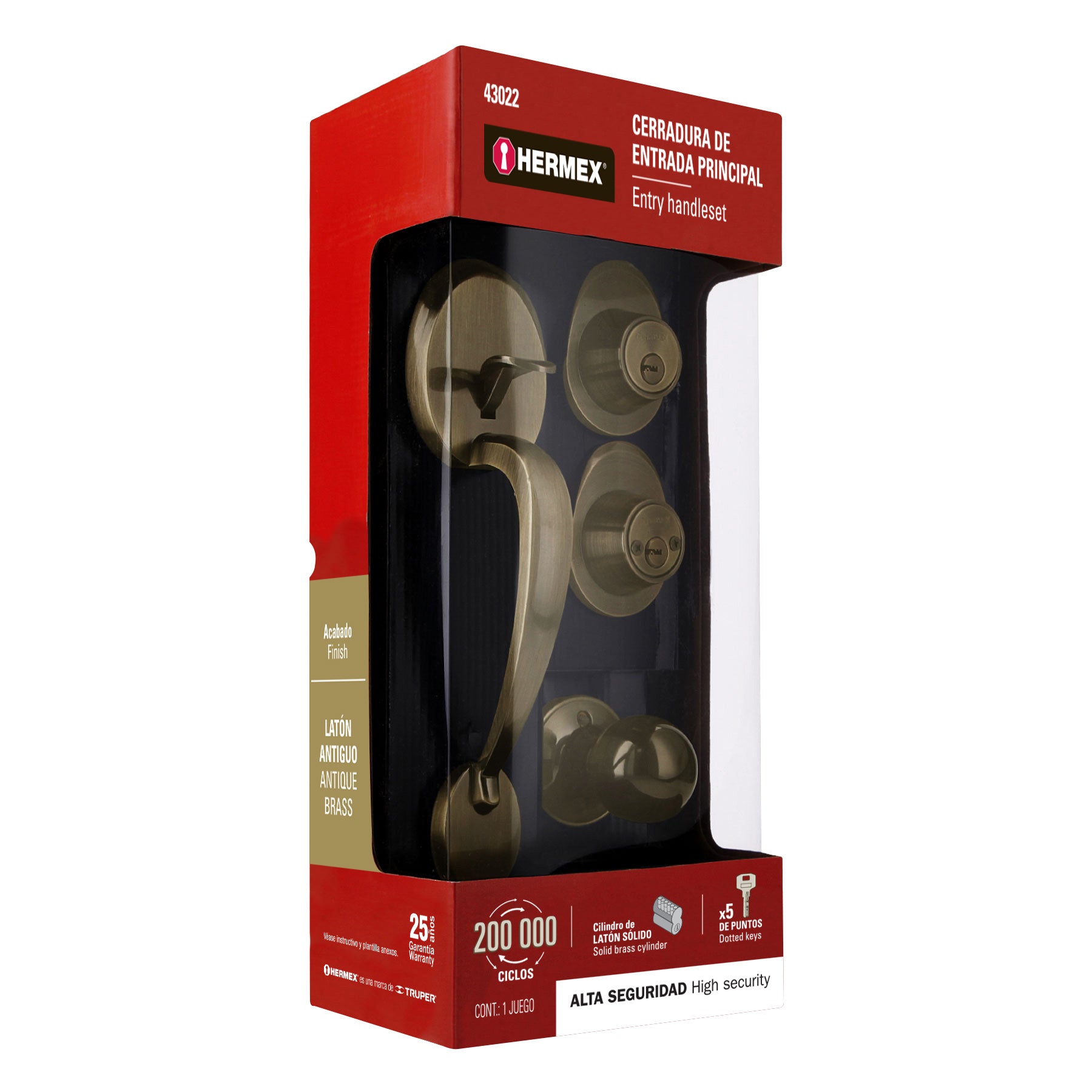 Jaladera y perilla, Lugo llave-llave, LA, Hermex