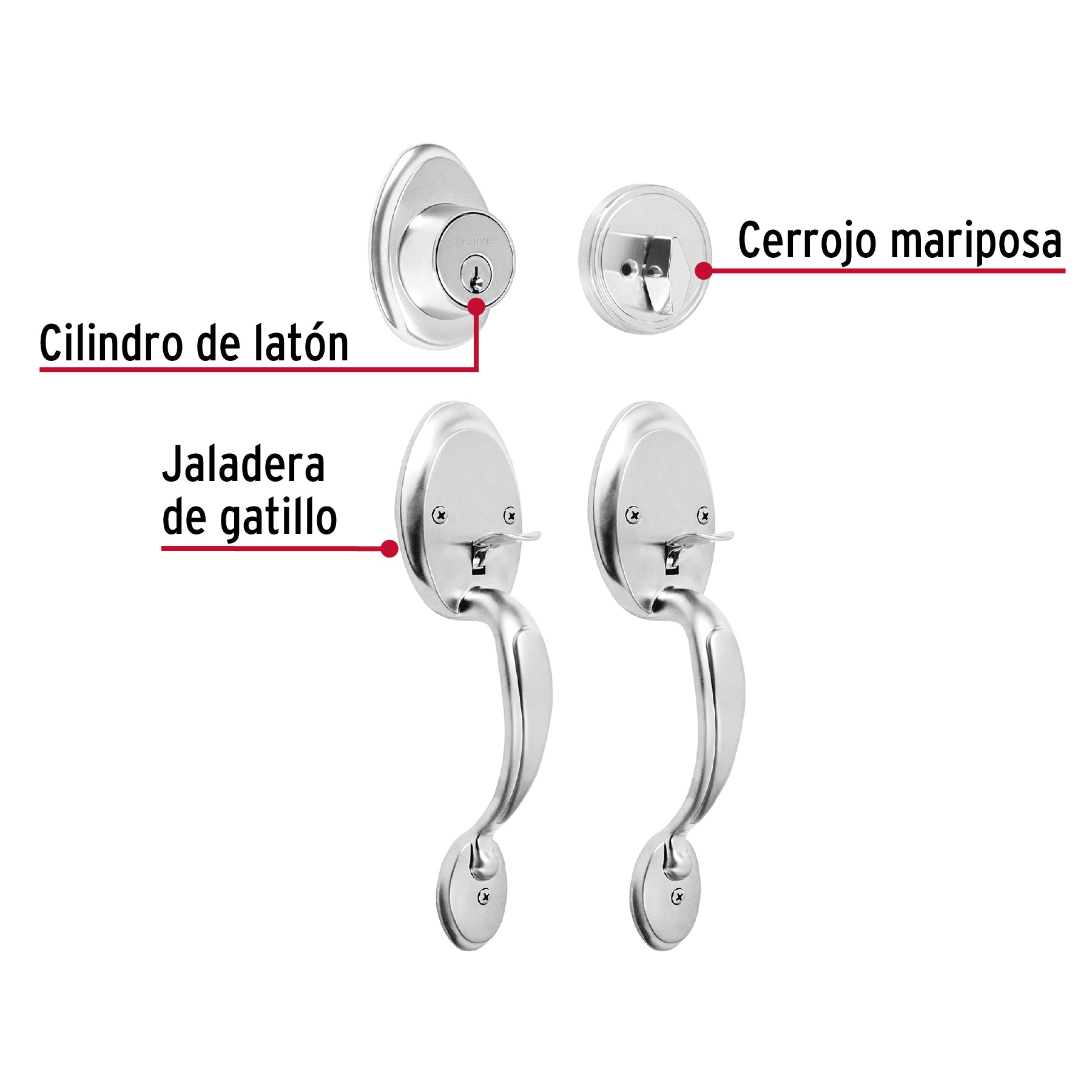 Doble jaladera y perilla, Berna mariposa, cromo mate, BASIC