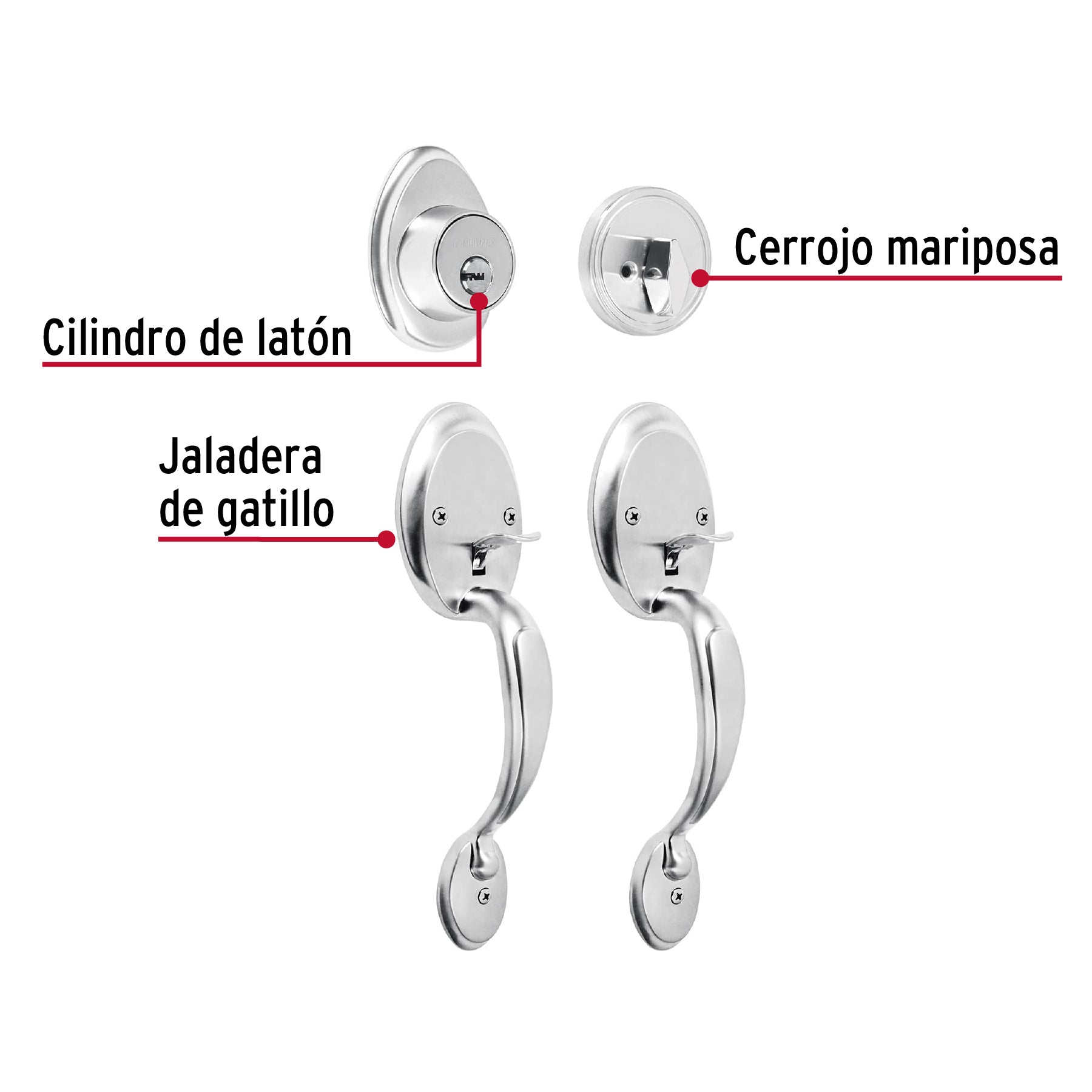 Doble jaladera y perilla, lugo mariposa, cromo mate, Hermex
