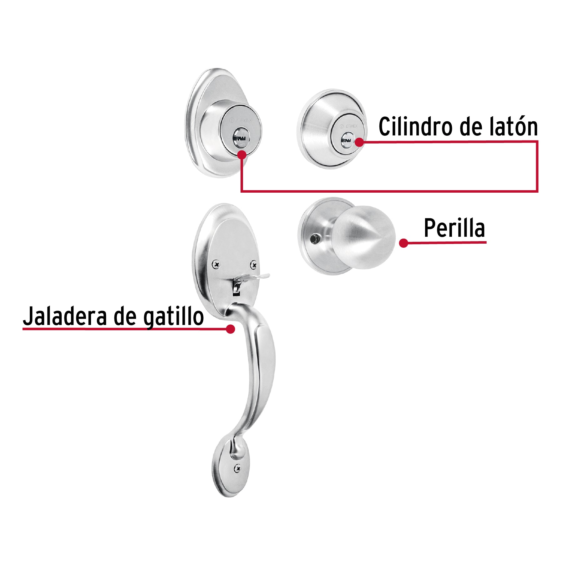 Jaladera y perilla, Lugo llave-llave, cromo mate, Hermex