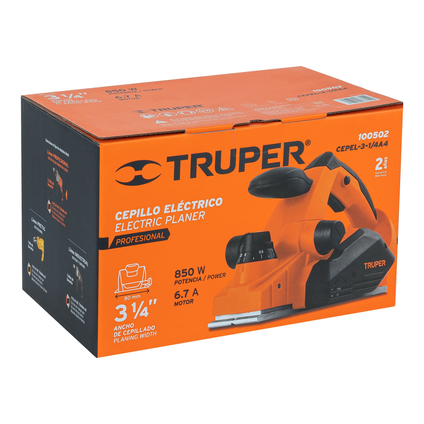 Cepillo eléctrico 3-1/4", 850W, Truper PRO
