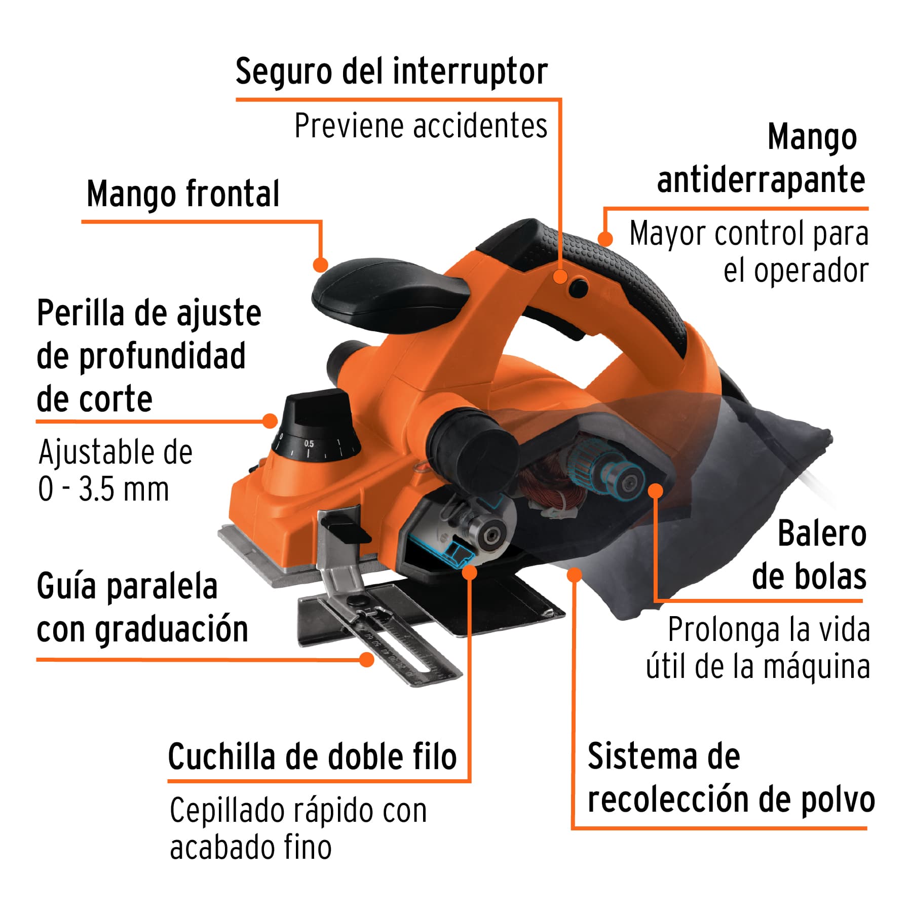 Cepillo eléctrico 3-1/4", 850W, Truper PRO