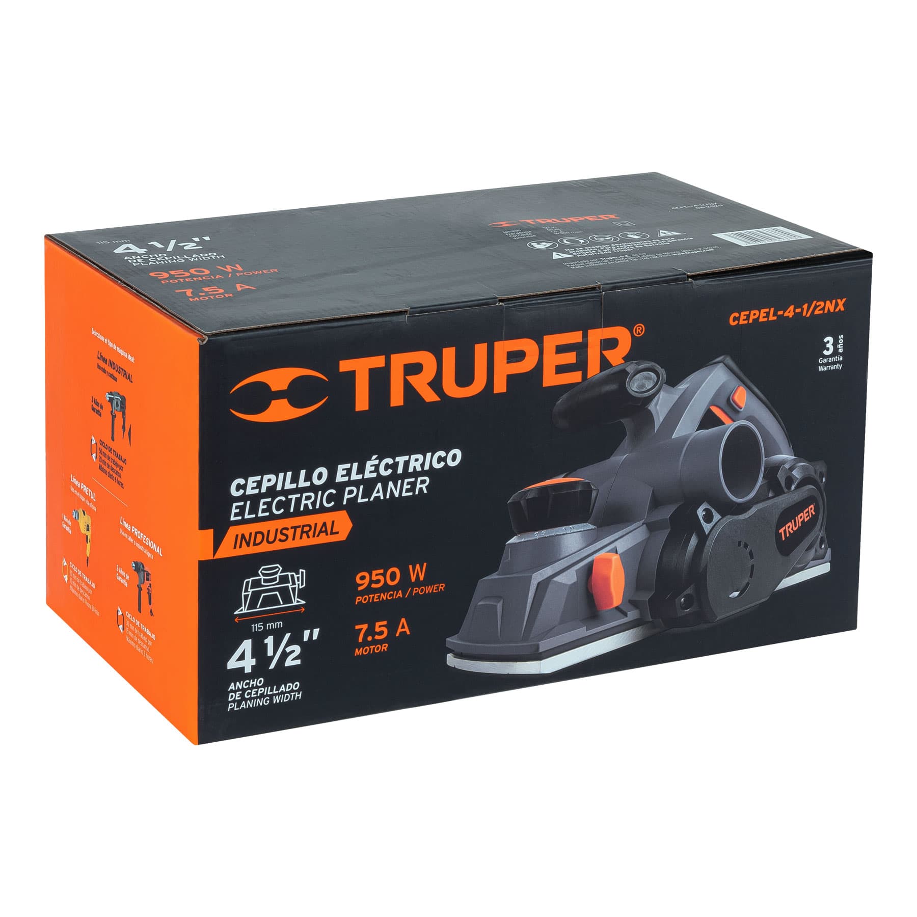 Cepillo eléctrico 4-1/2", 950W, Truper industrial