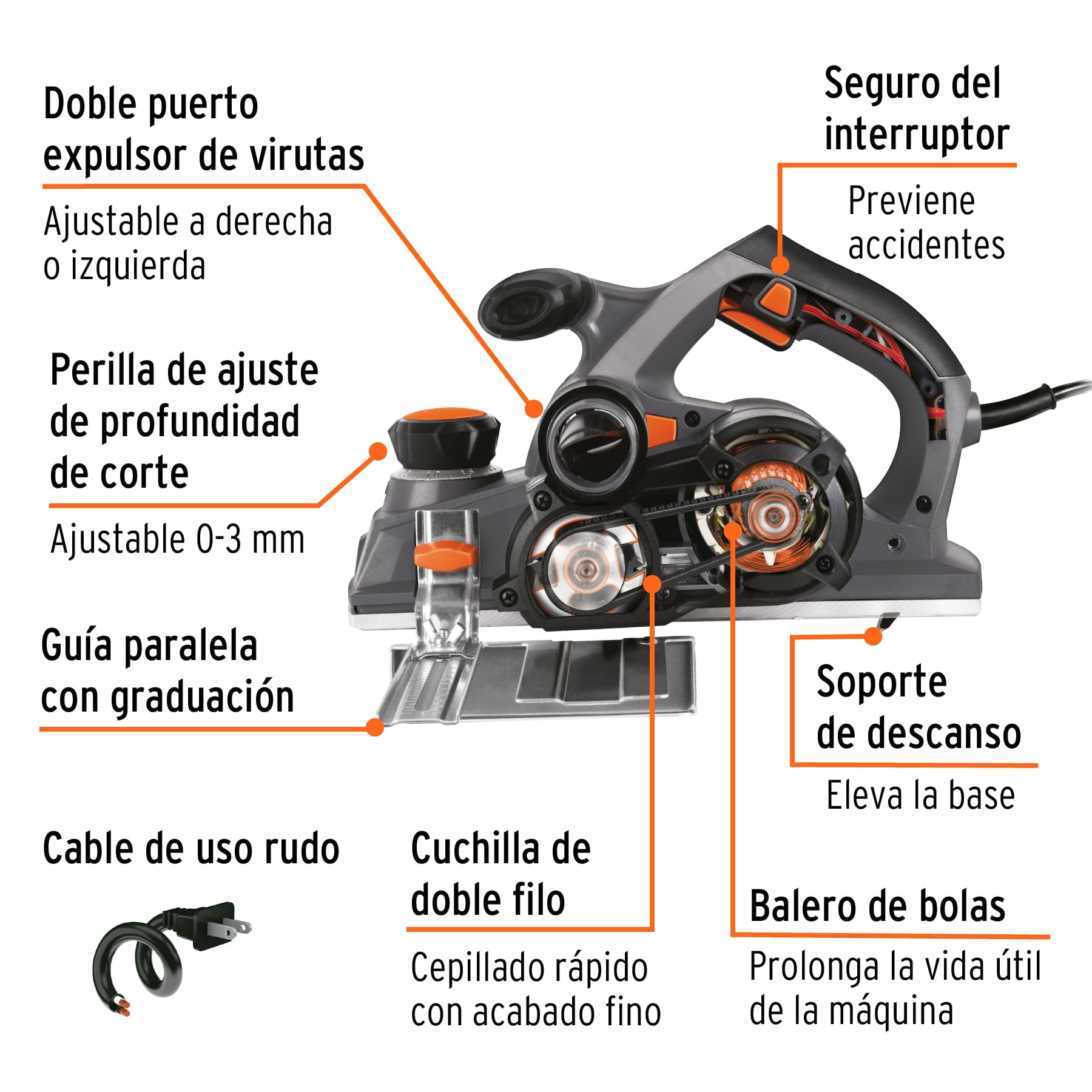 Cepillo eléctrico 4-1/2", 950W, Truper industrial