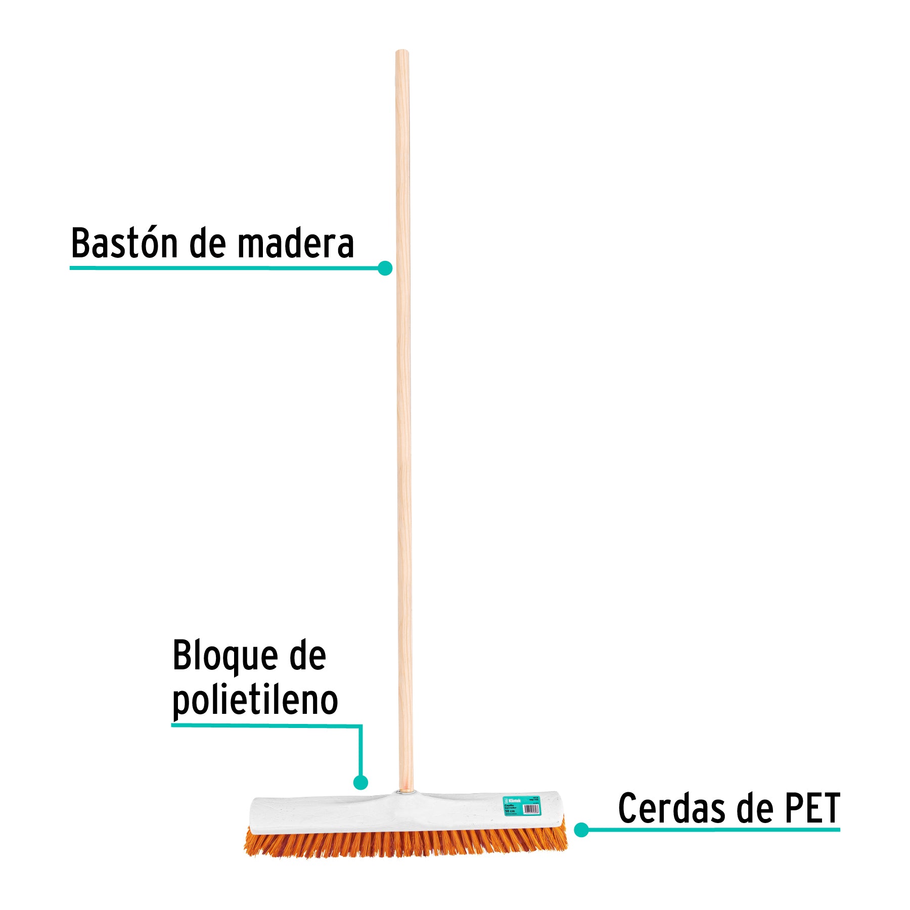 Cepillo industrial cerda suave de 50 cm, bastón de madera