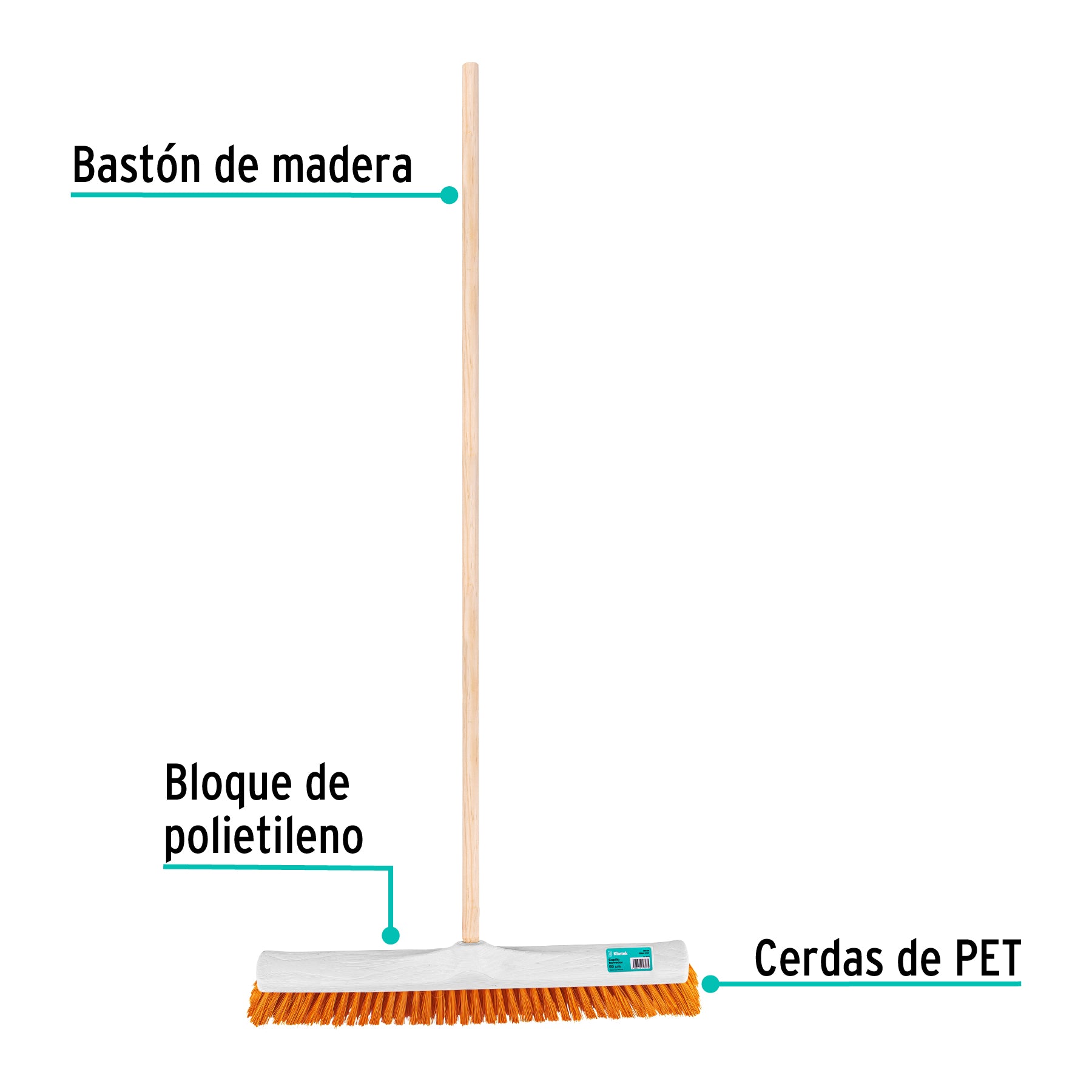 Cepillo industrial cerda suave de 56 cm, bastón de madera