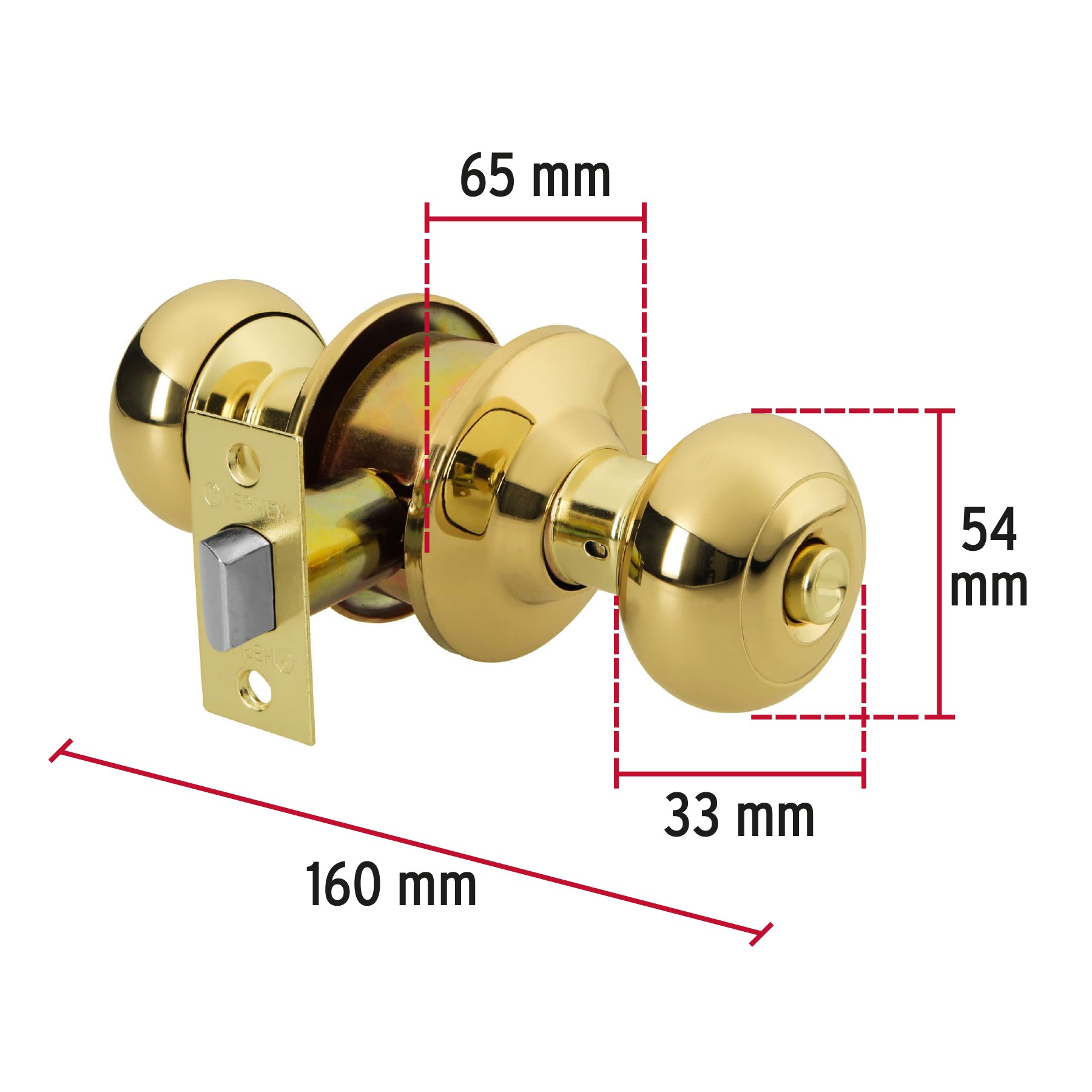 Cerradura tipo oval para baño, latón brillante, Hermex