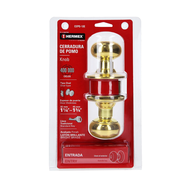 Cerradura tipo oval para entrada,  latón brillante,  Hermex