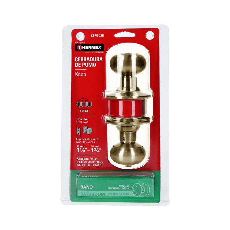 Cerradura tipo oval para baño,  latón antiguo,  Hermex