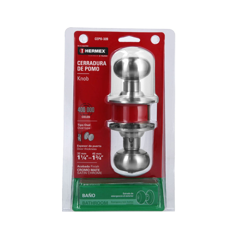 Cerradura tipo oval para baño,  cromo mate,  Hermex