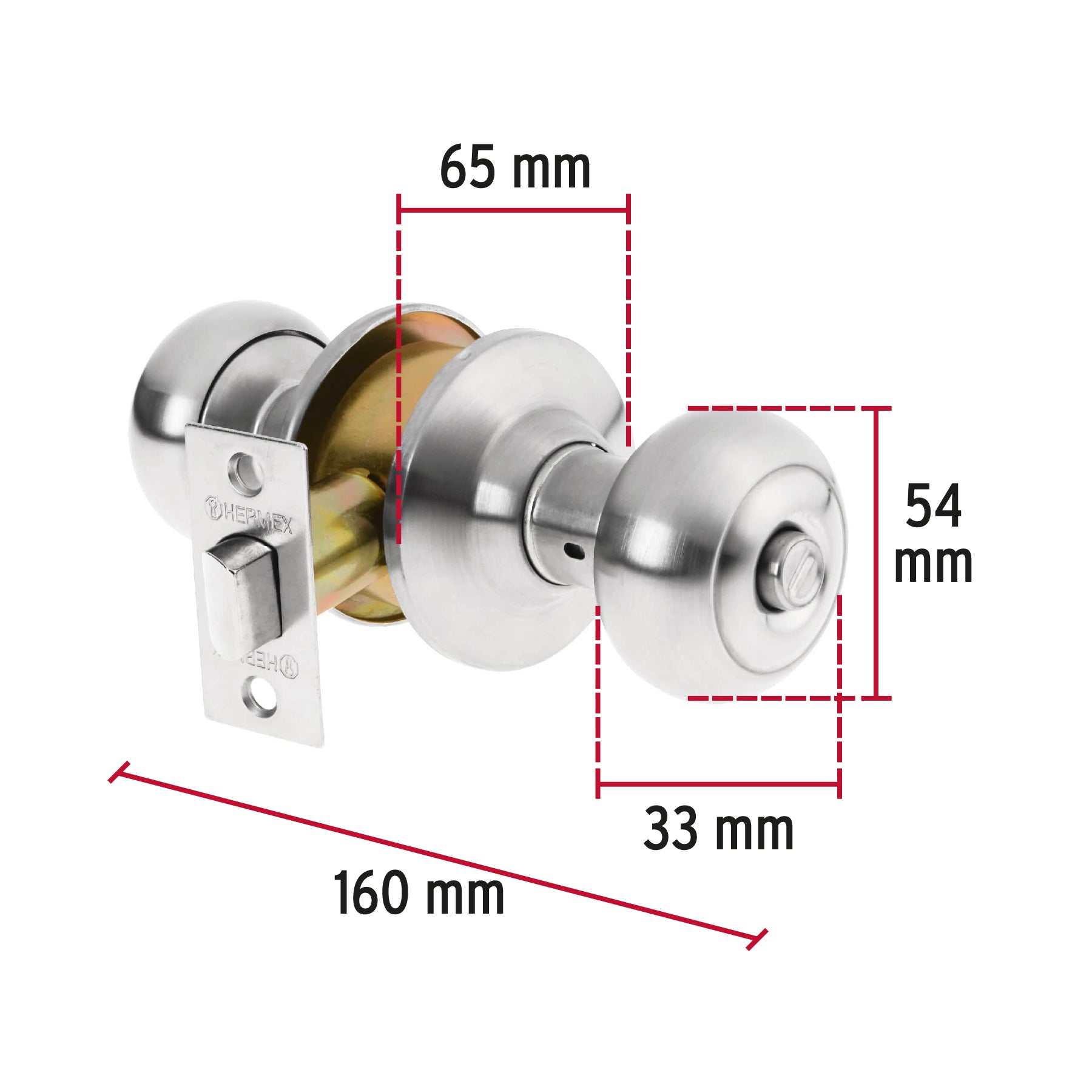 Cerradura tipo oval para baño, cromo mate, Hermex