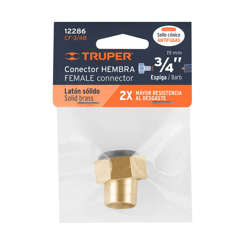 Conector 3/4" hembra de latón sólido para manguera,  Truper
