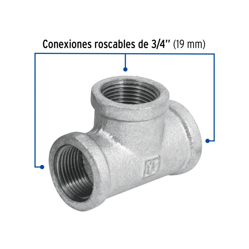 Tee sencilla 3/4" acero galvanizado,  Foset