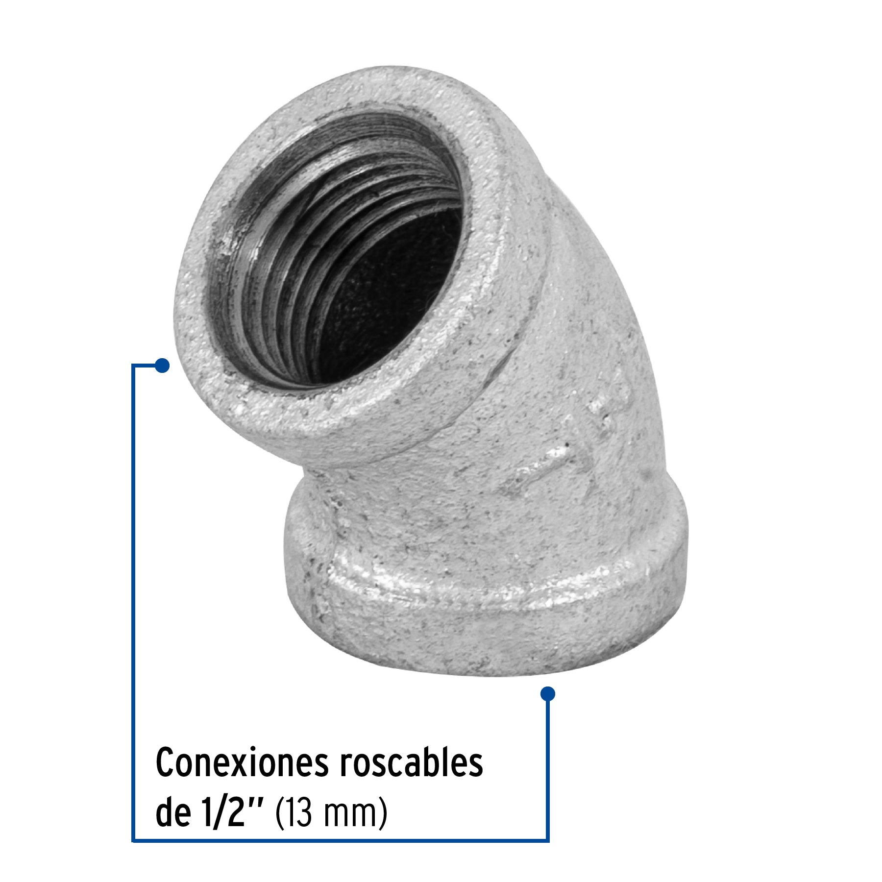 Codo 45∞ acero galvanizado de 1/2", Foset