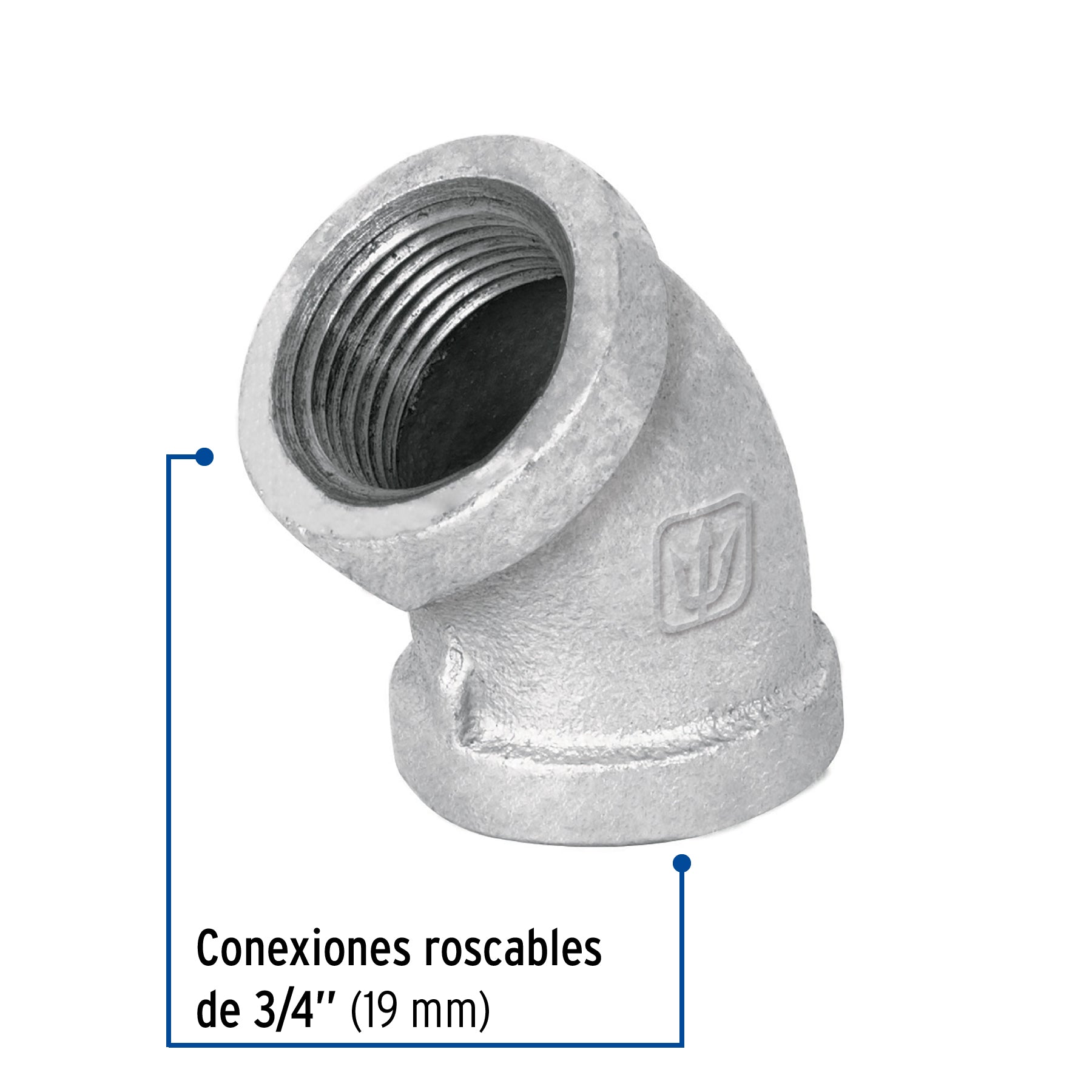 Codo 45∞ acero galvanizado de 3/4", Foset