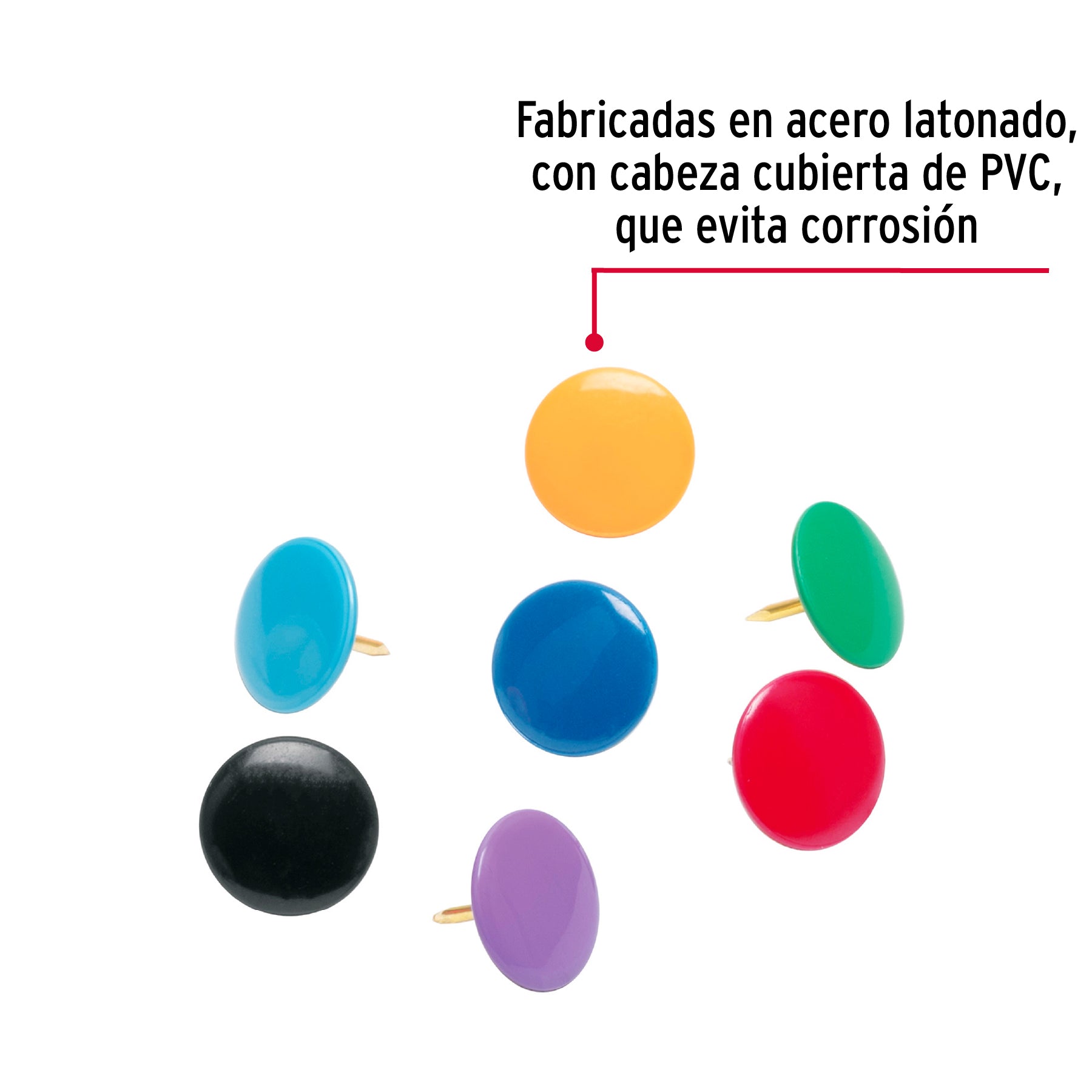 Caja con 100 chinches en 10 colores surtidos, Fiero