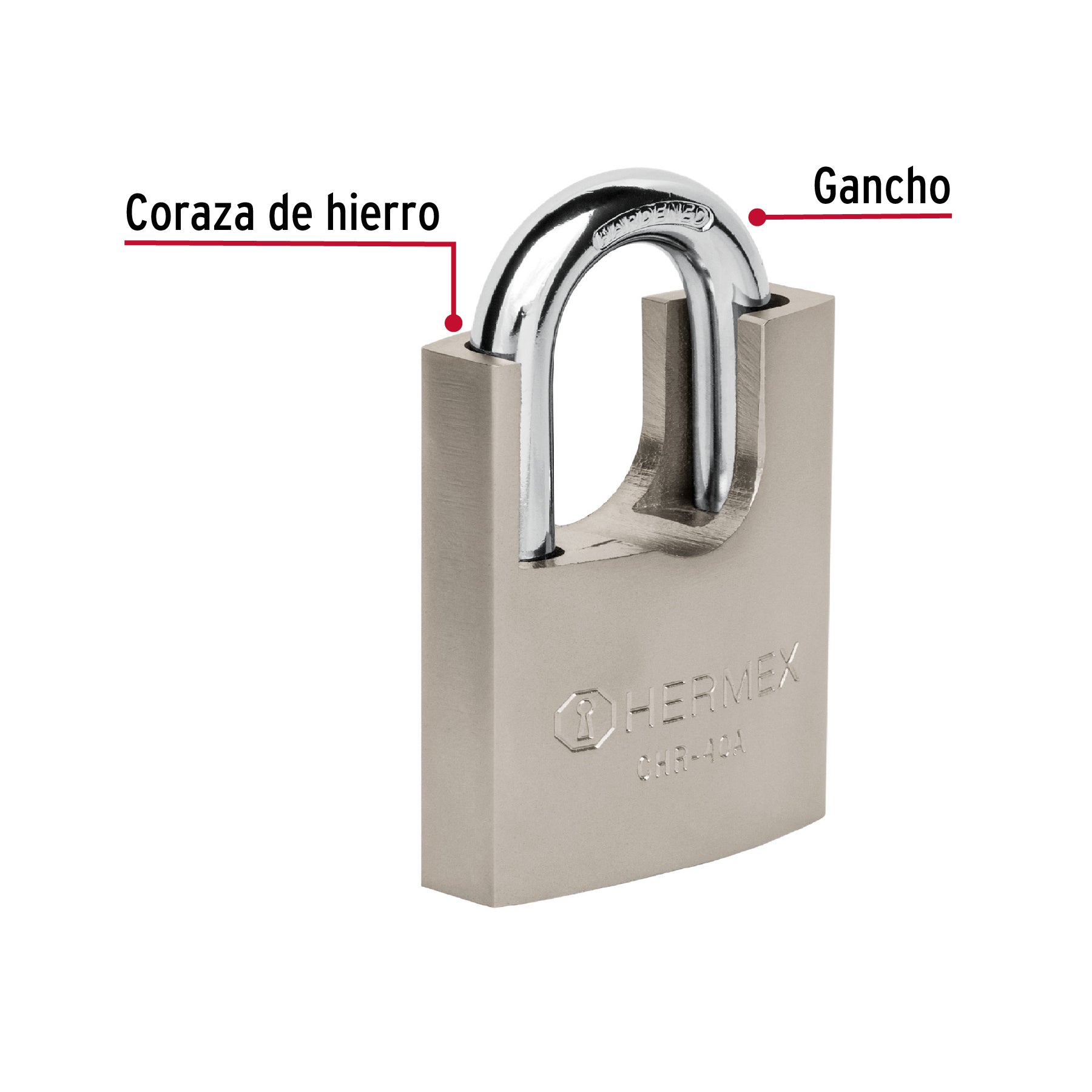Candado de hierro 40 mm con coraza, llave anti-ganzúa