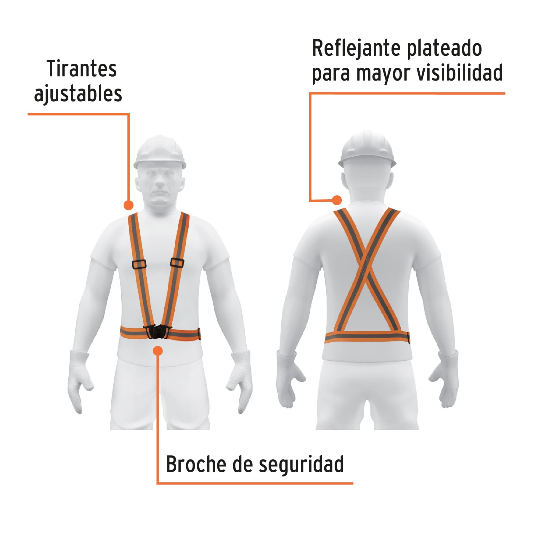 Chaleco elástico tipo arnés naranja con reflejante, Truper