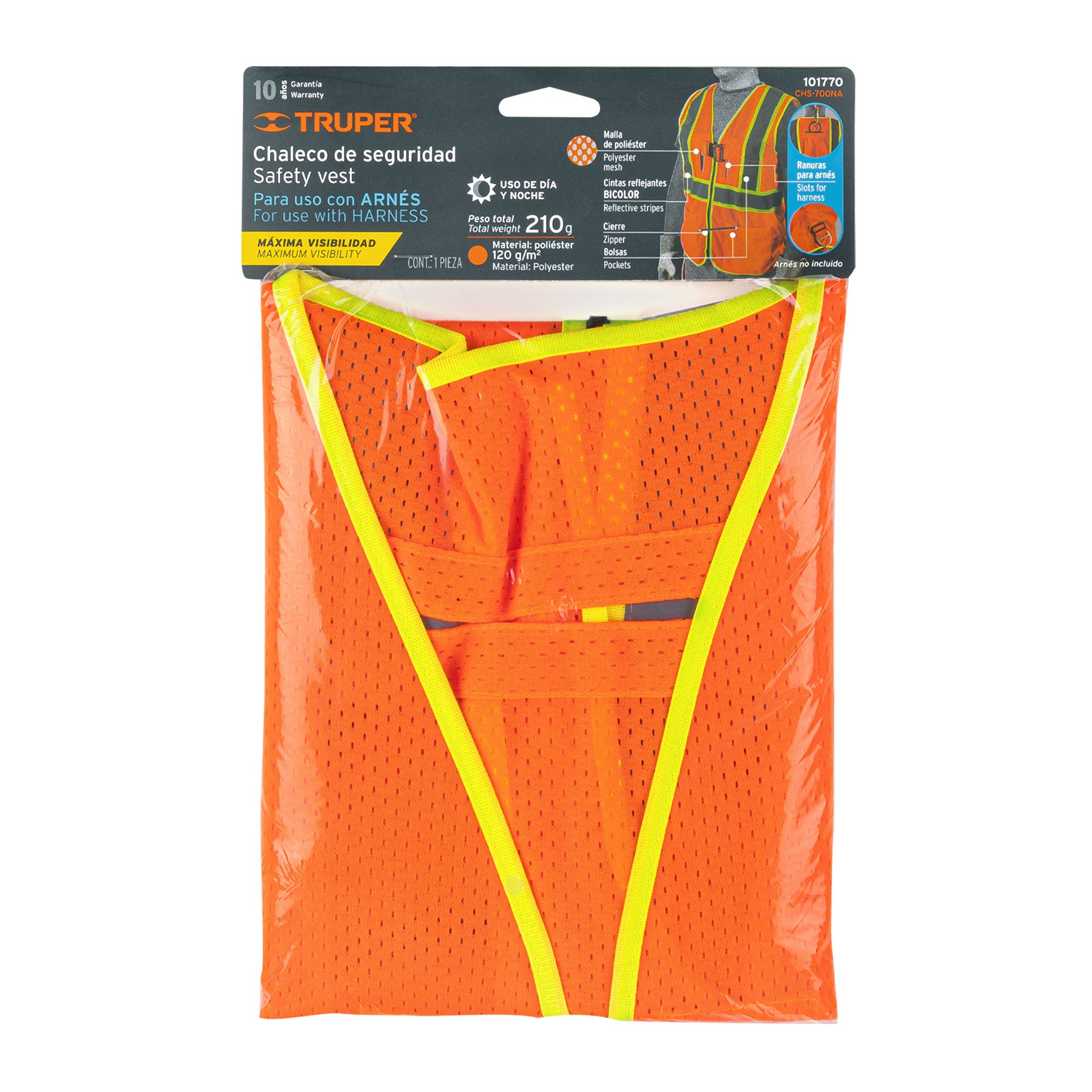 Chaleco de seguridad para arnés, alta visibilidad, naranja