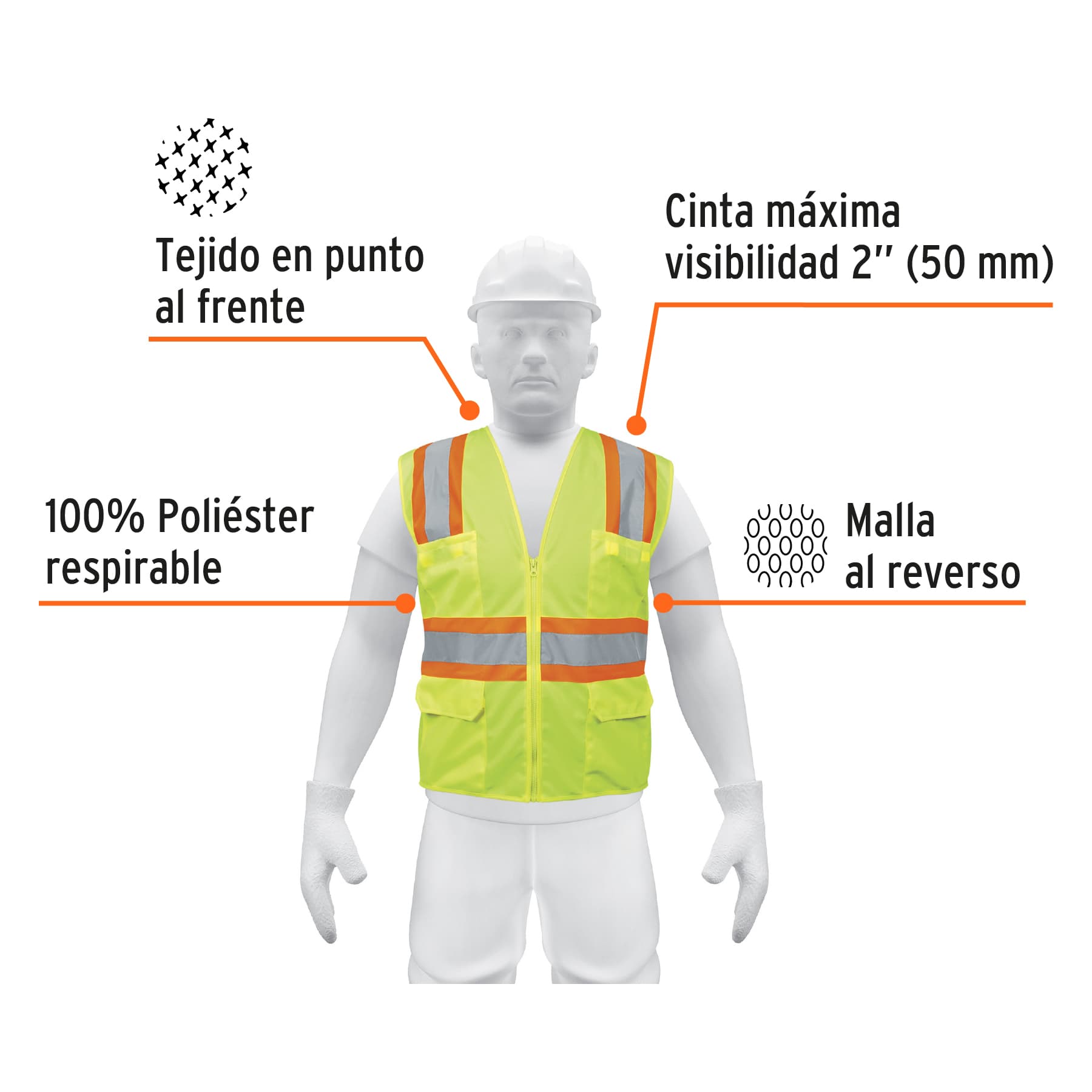Chaleco de seguridad verde max visibilidad y 6 bolsas