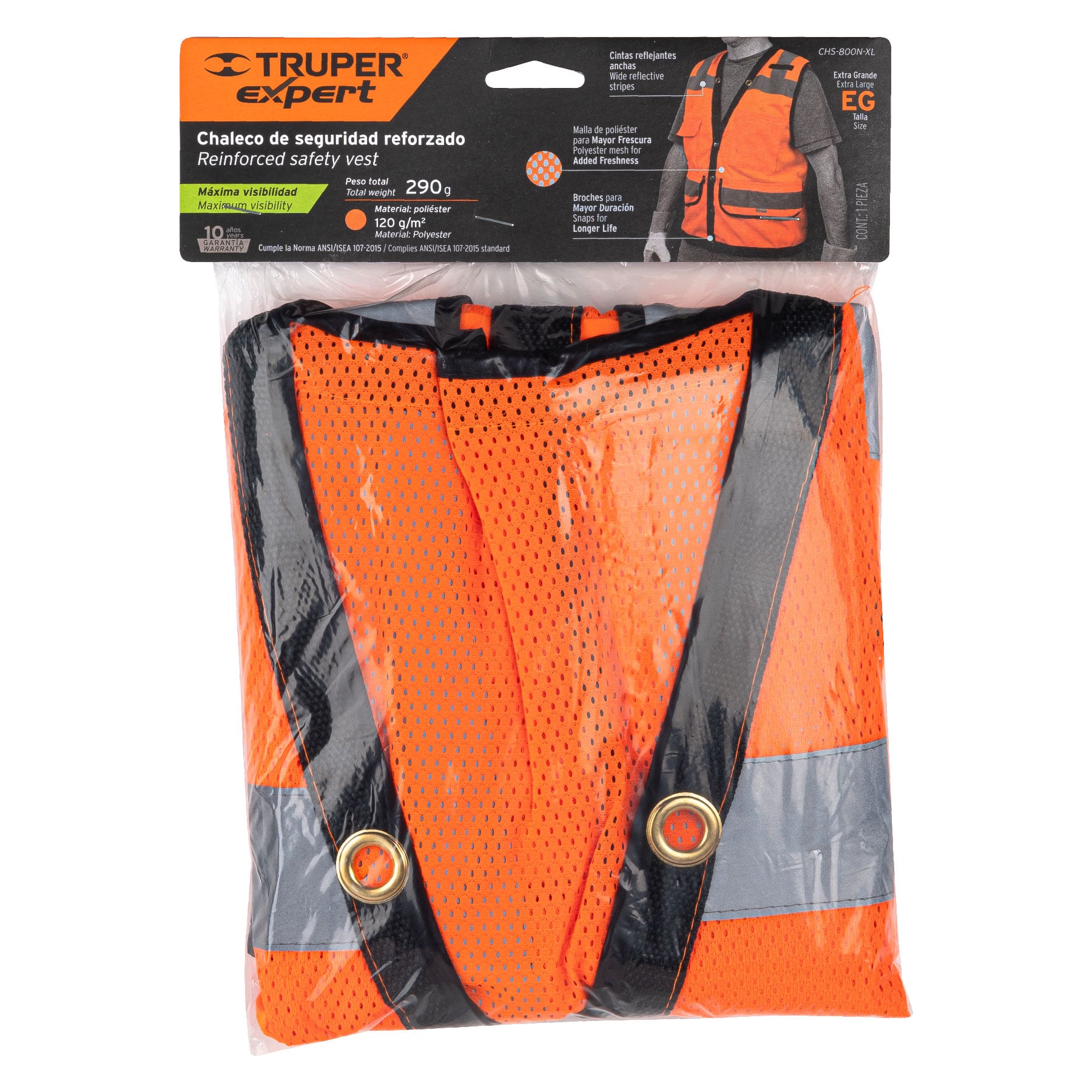 Chaleco seguridad reforzado naranja con bolsas, XG, Expert