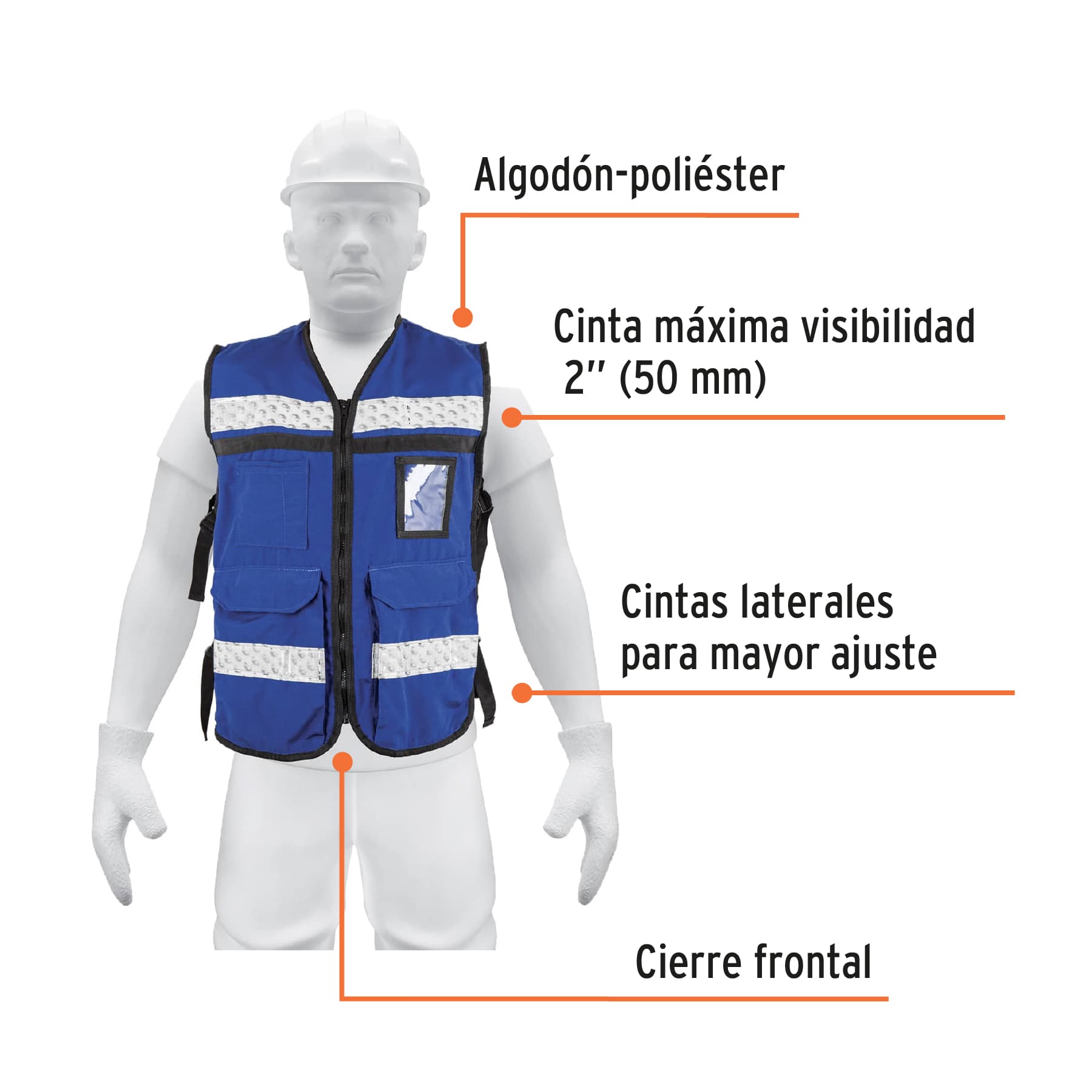 Chaleco brigadista con cintas reflejantes, color azul rey