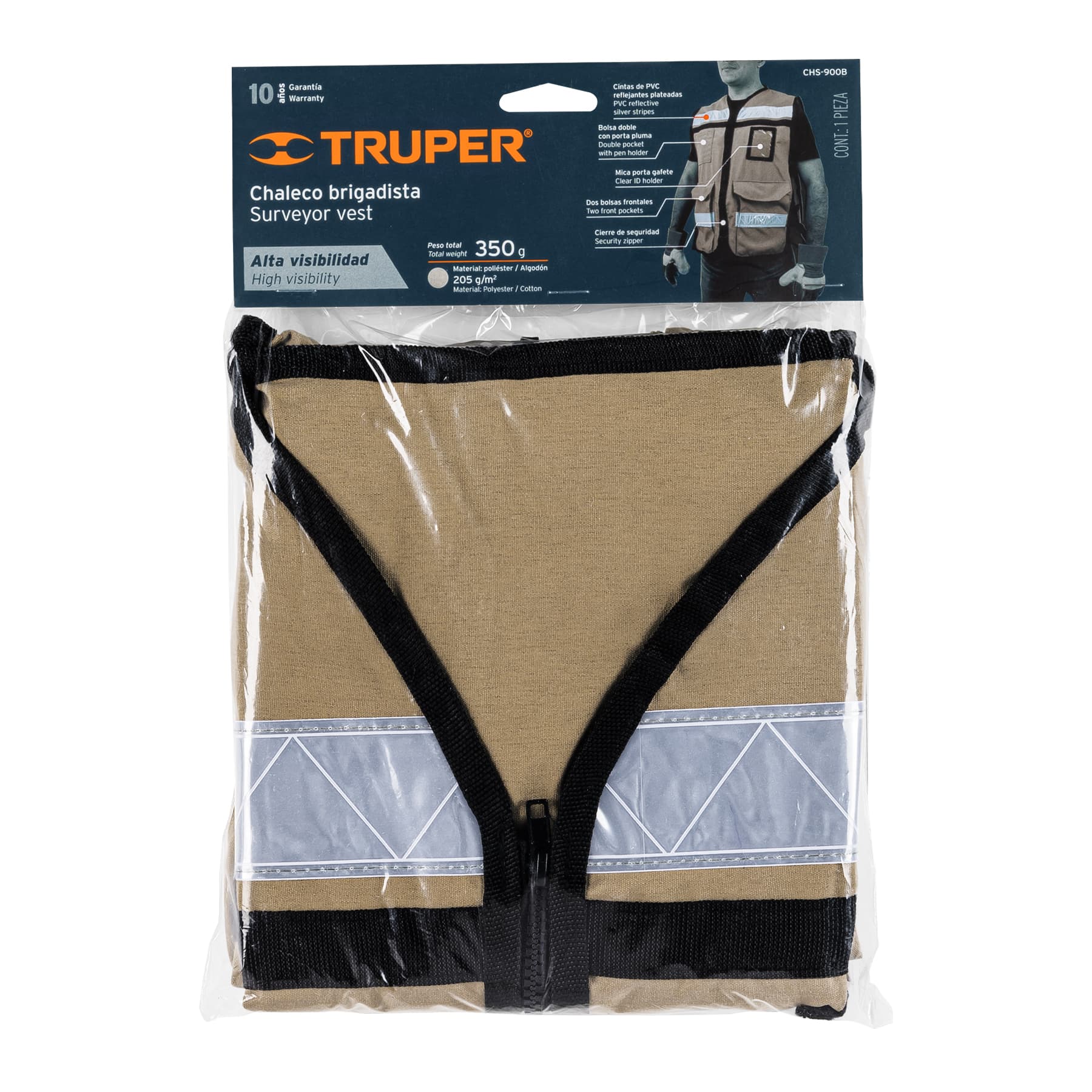 Chaleco brigadista con cintas reflejantes, color beige