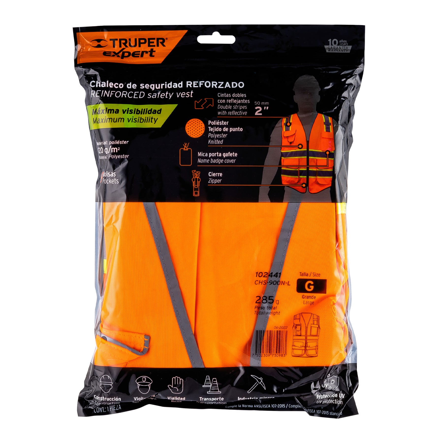 Chaleco de seguridad de alta visibilidad, naranja, G, Expert